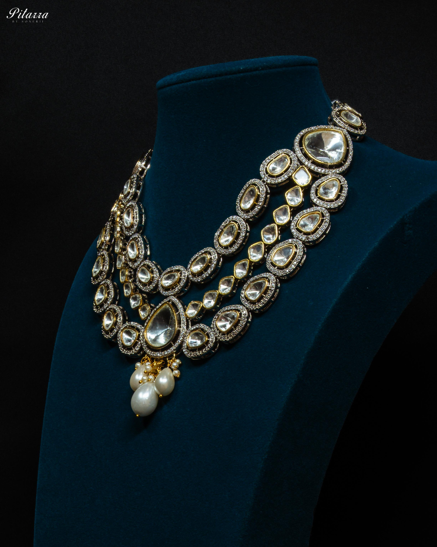 Golden Three-Layer Polki Kundan Necklace Set