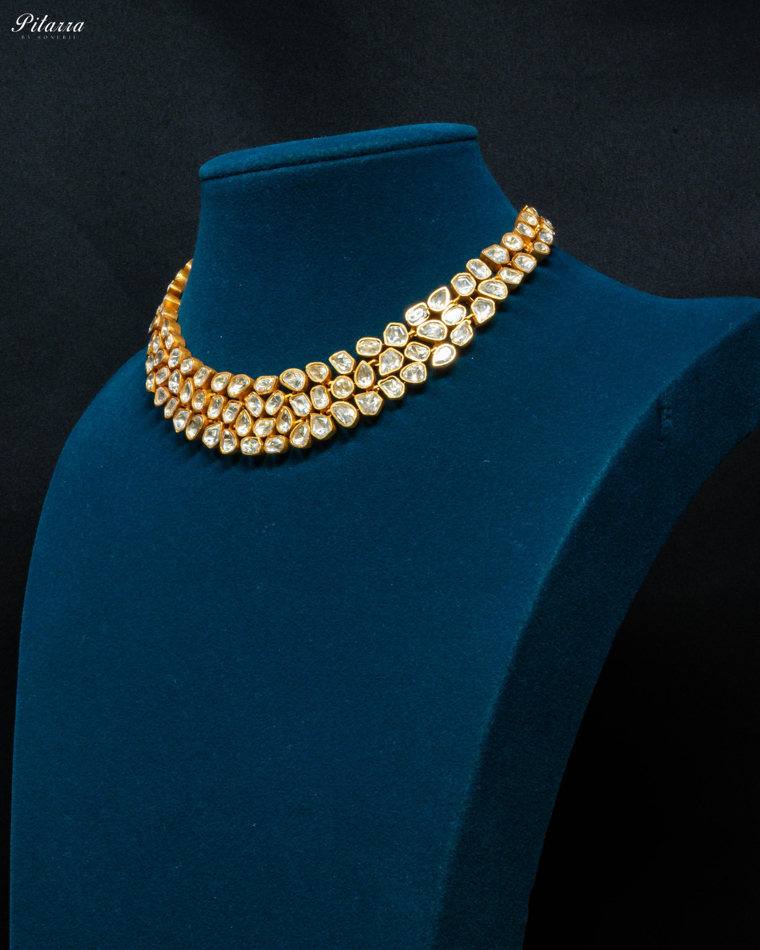 Gold Plated Three Layered Kundan Necklace Set