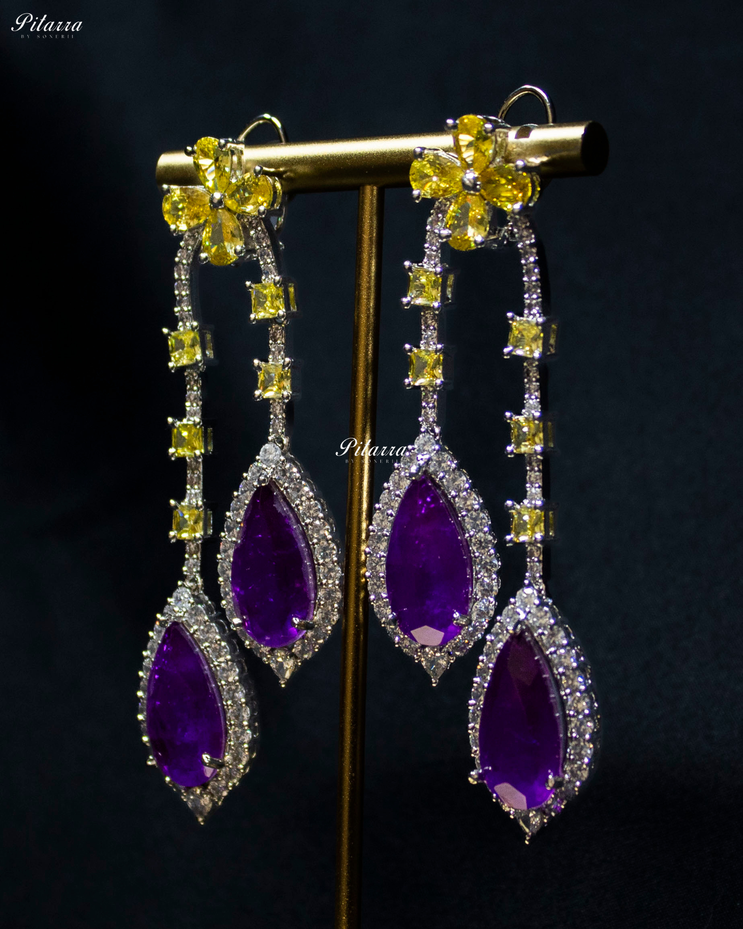Pitarra Purple and Yellow Dangler Earrings