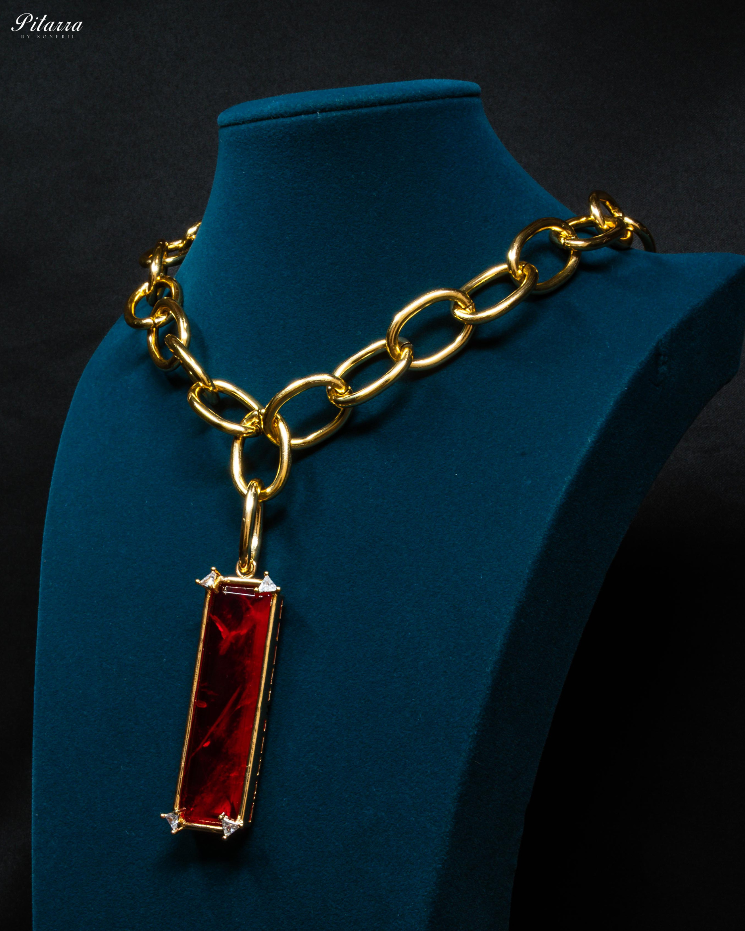 Rectangle Red Crystal Doublet Chain Necklace