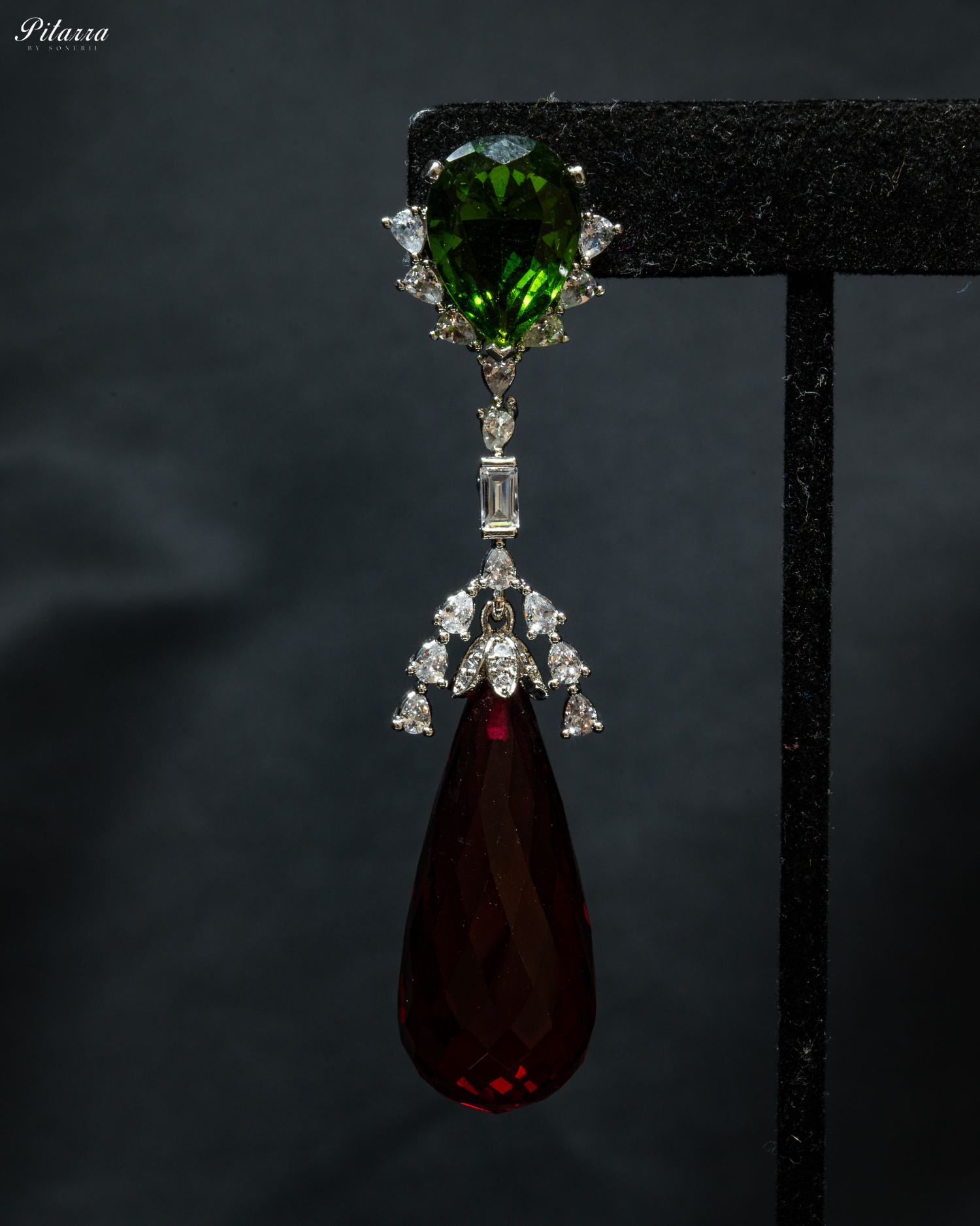 Silver Finish Ruby Red Dangler Earrings