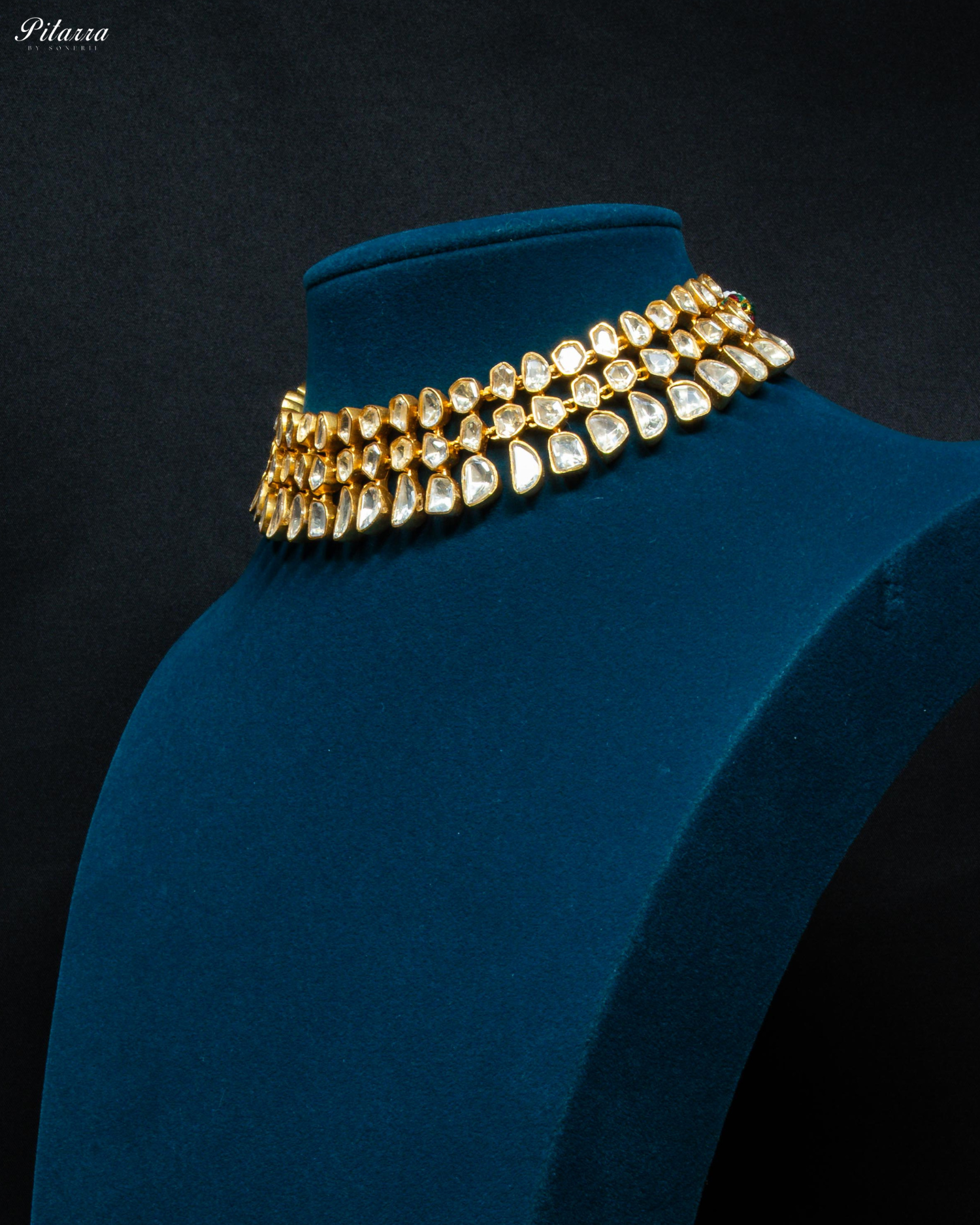 Gold Finish Three Layer Traditional Kundan Necklace Set