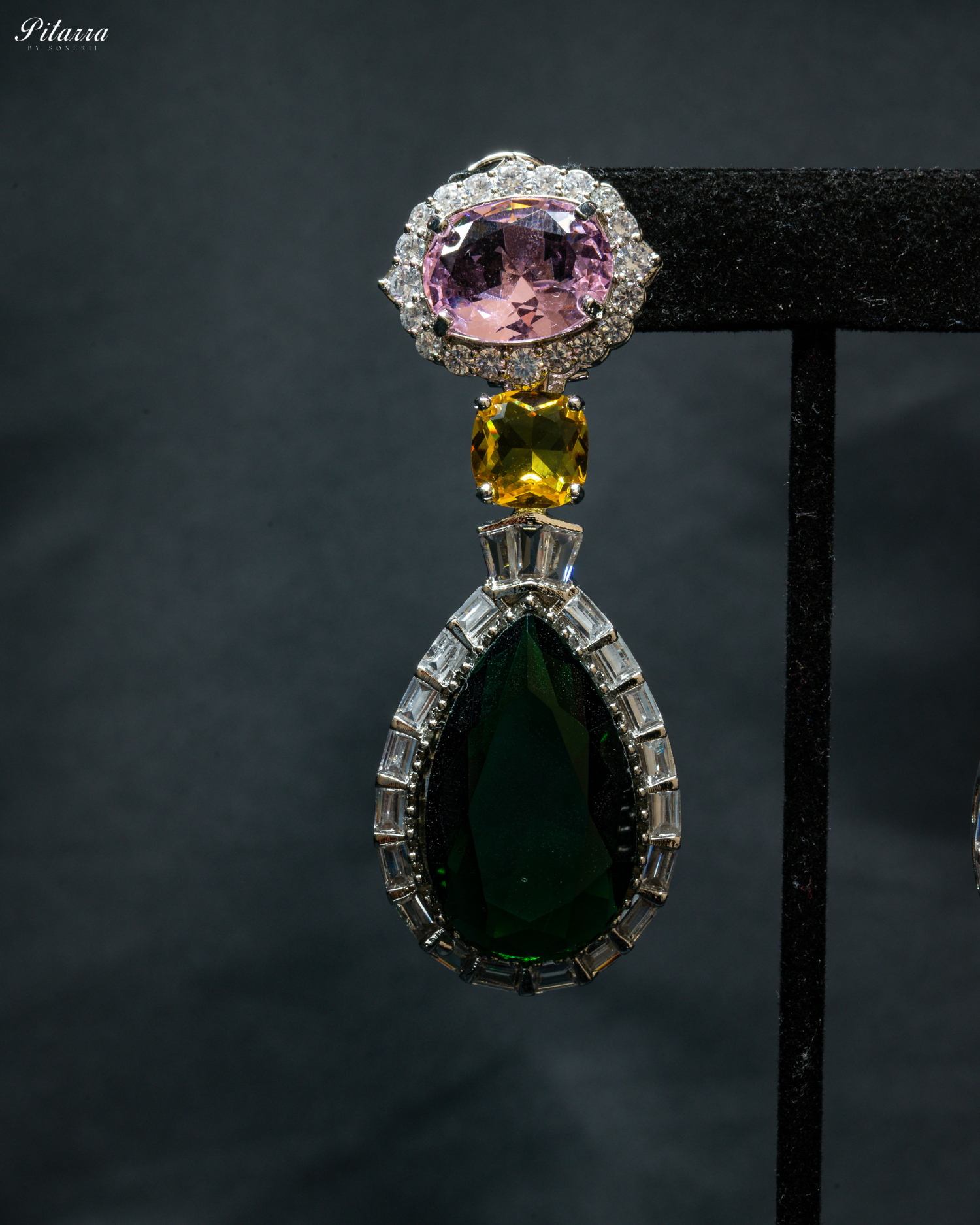 Silver Finish Green Drop Zircon Earrings