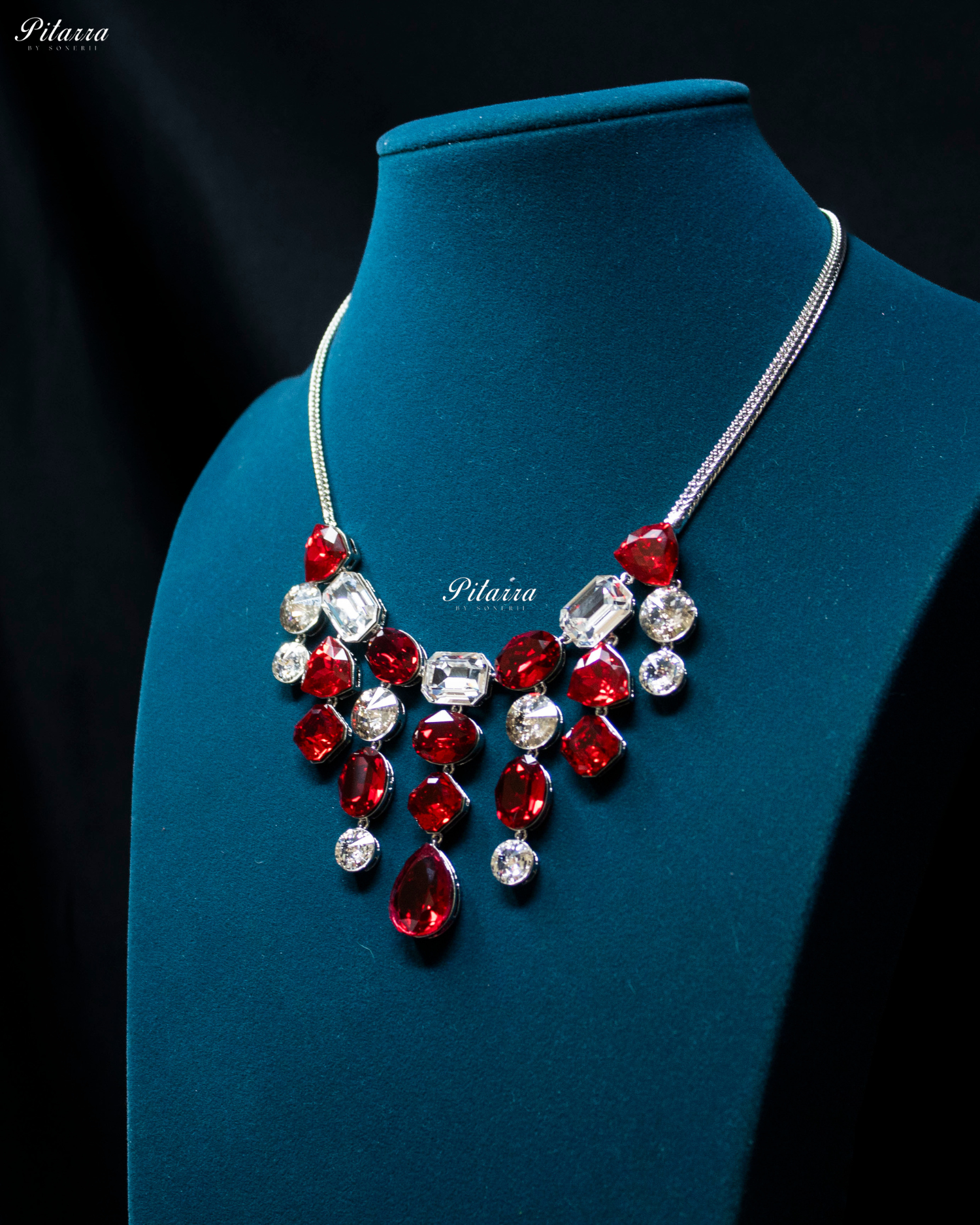 Multi Ruby Red Stone Crystal Necklace Set