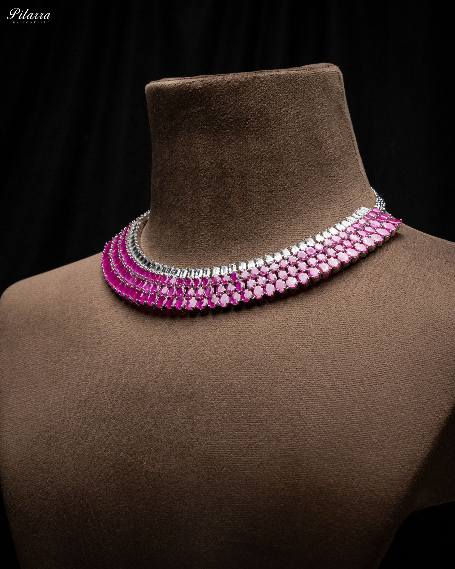 Pink Layer Silver CZ Necklace Set