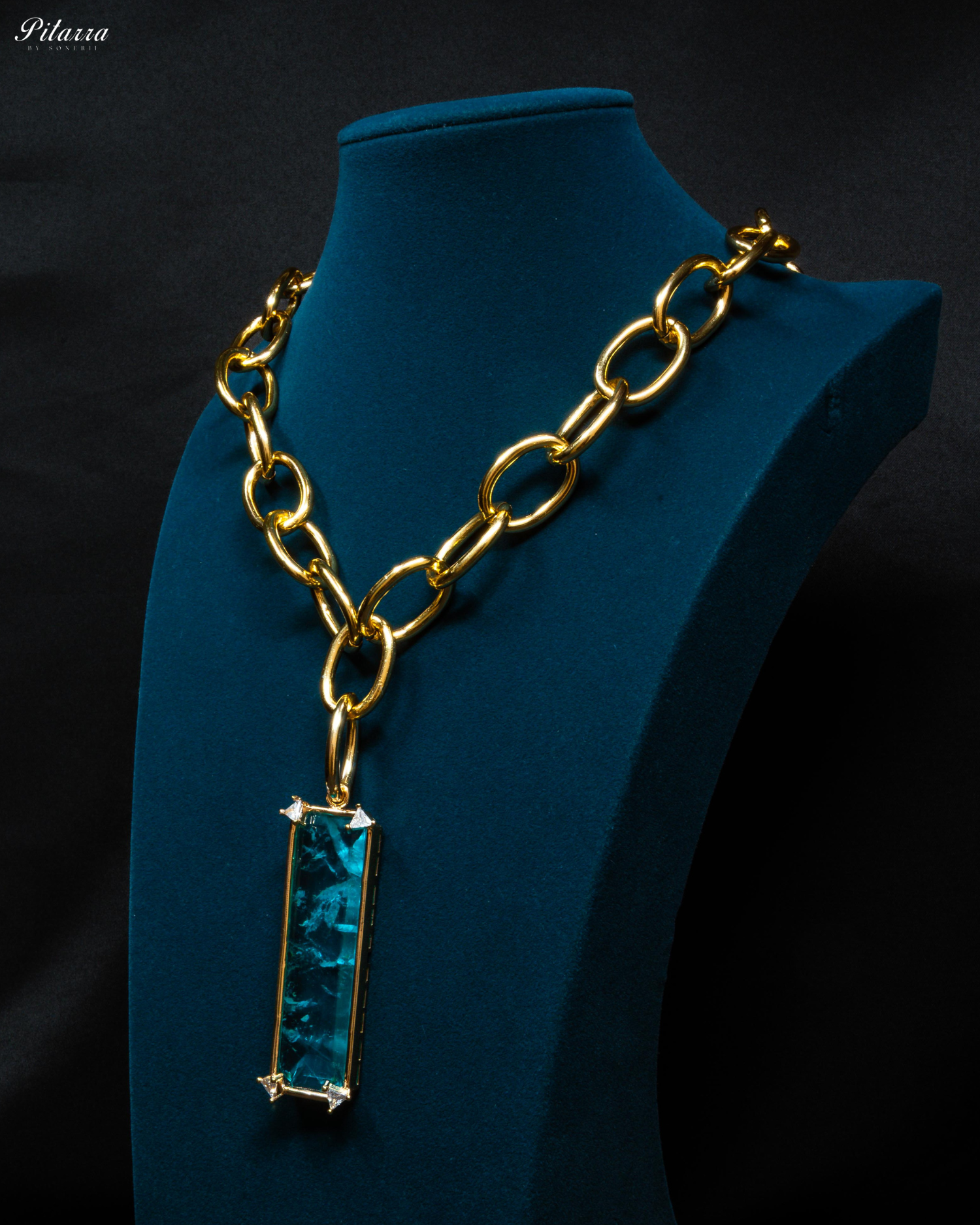 Rectangle Turquoise Crystal Doublet Chain Necklace