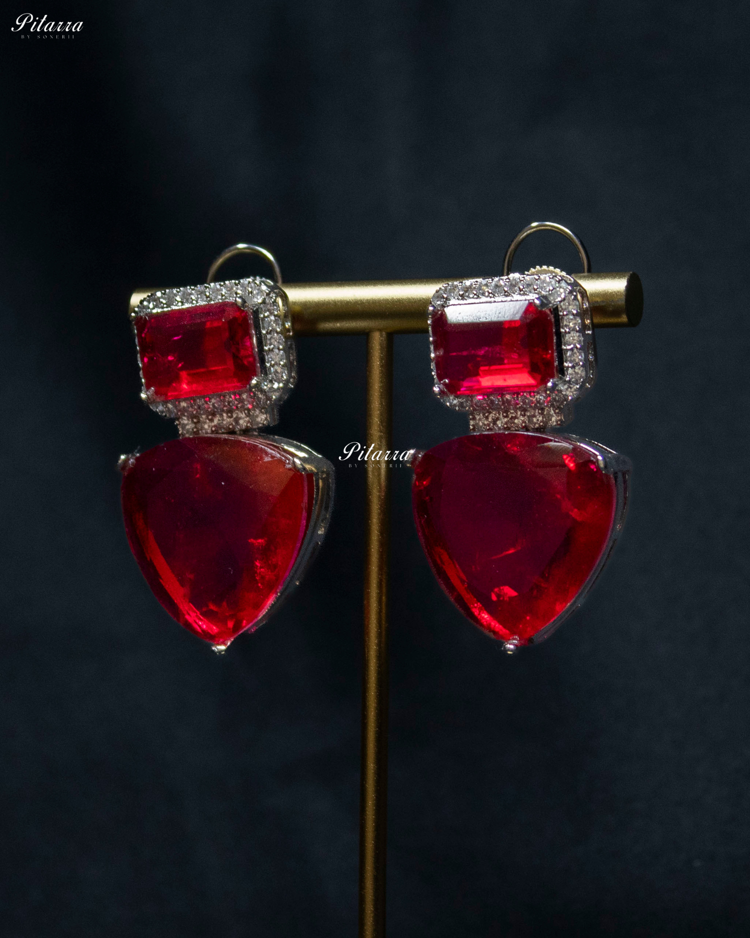 Red Stones Crystal Studded Dangler Earrings