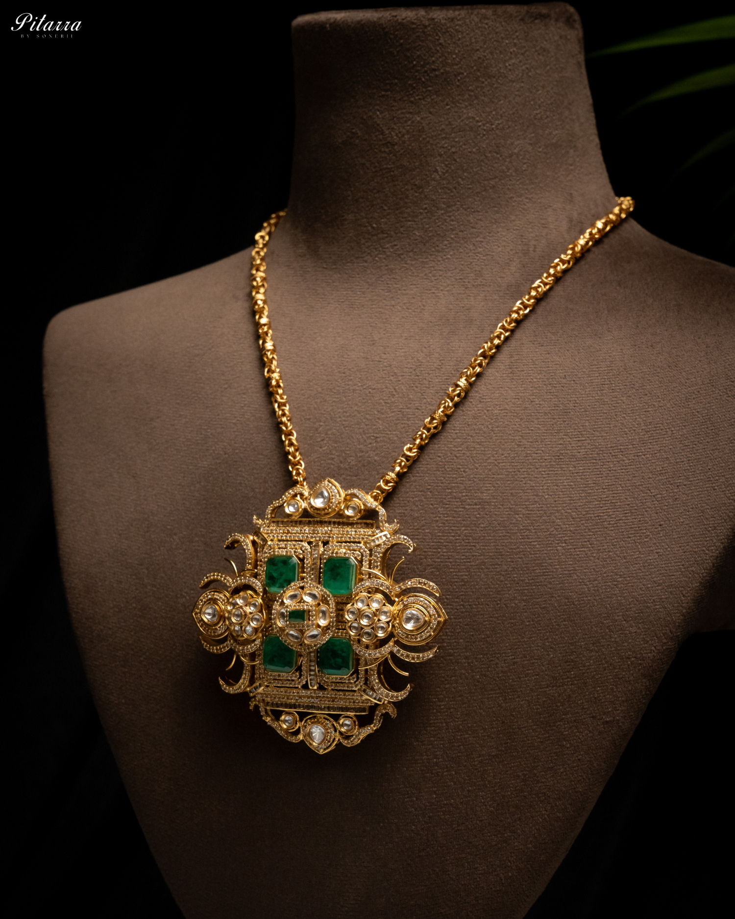 Green Moissanite Stone Long Necklace Set