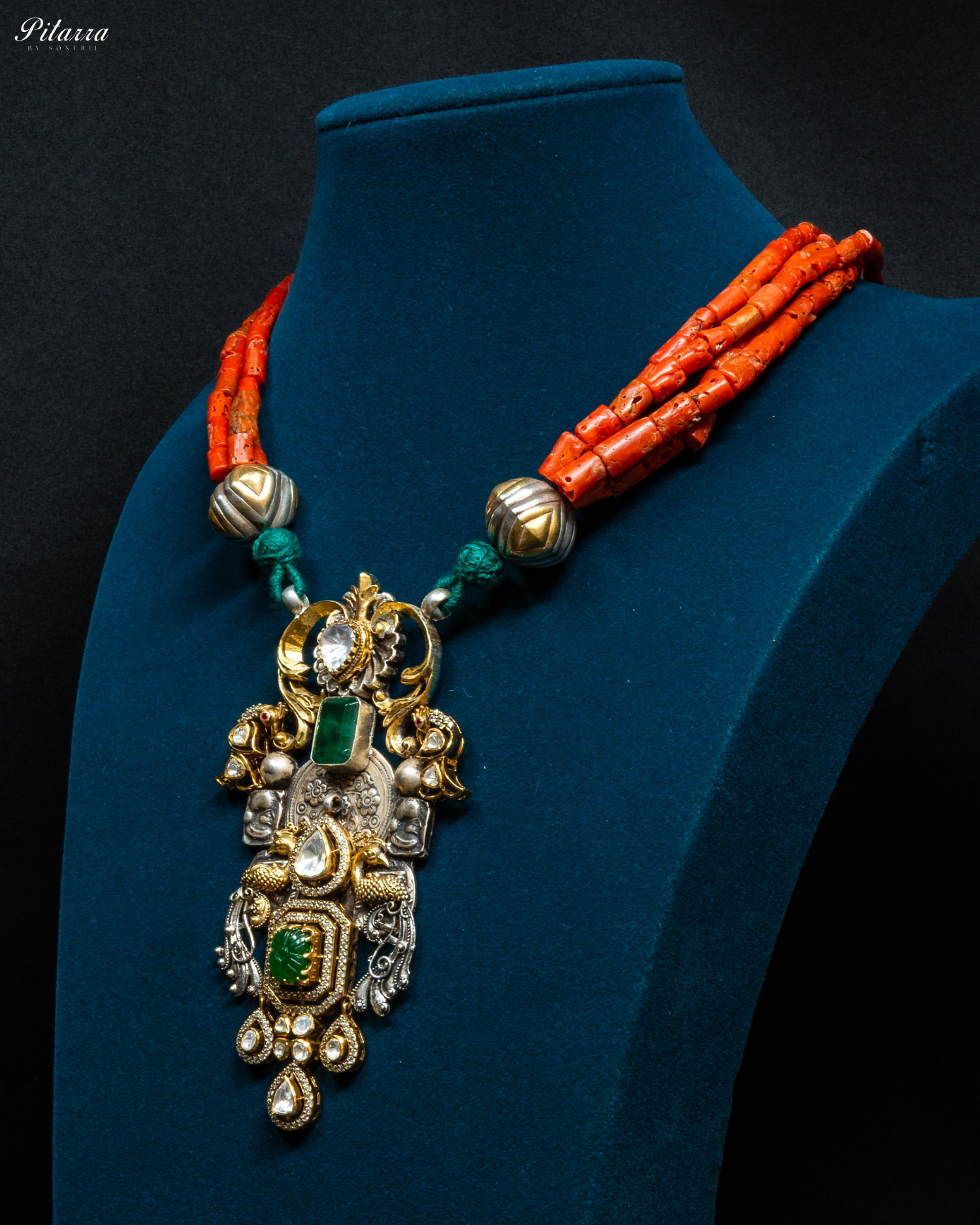 Long Orange Beads 92.5 Silver Necklace set