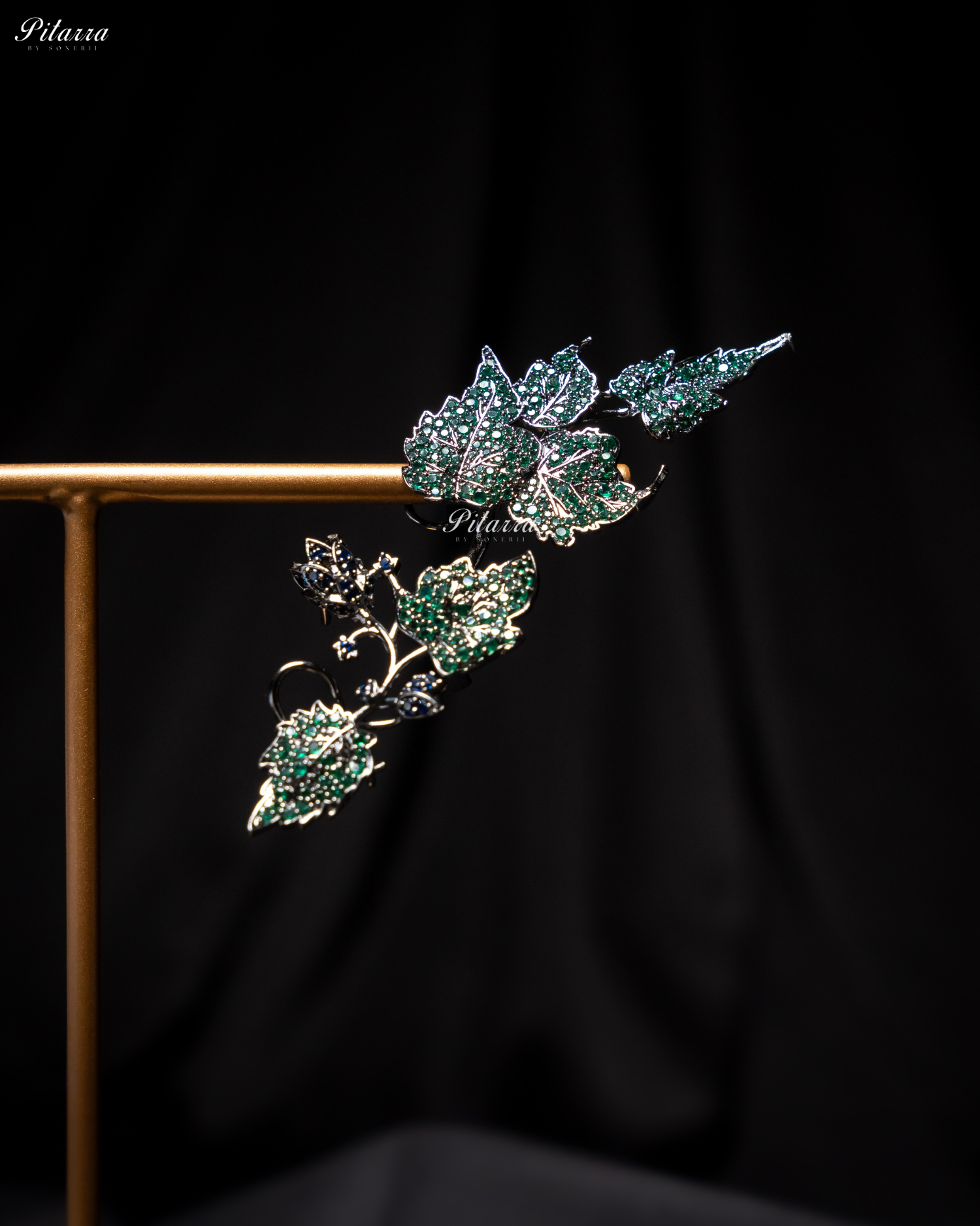 Emerald Unique Leaf Shaped Crystal Earrings