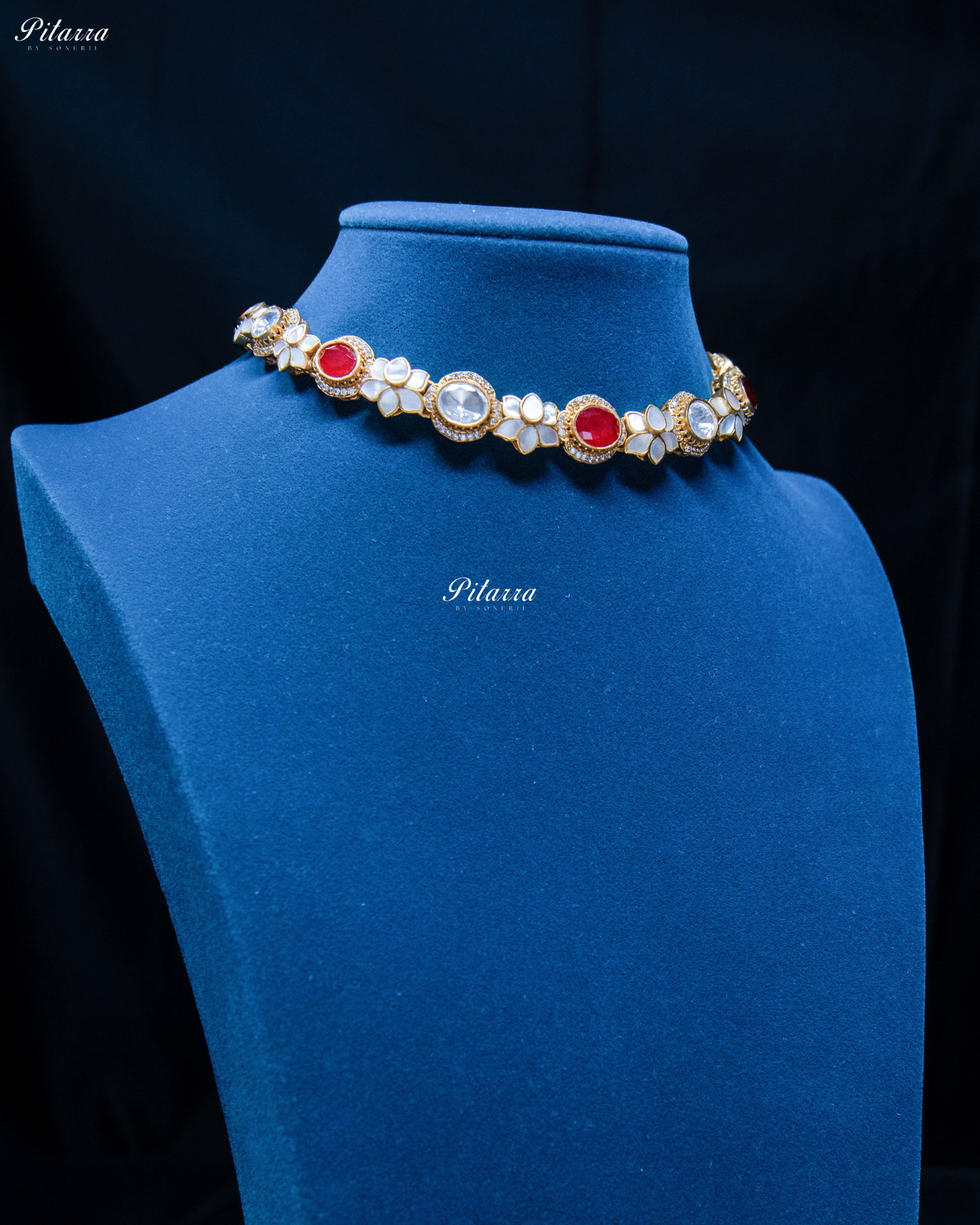 White Flora Ruby Stone Kundan Choker Set