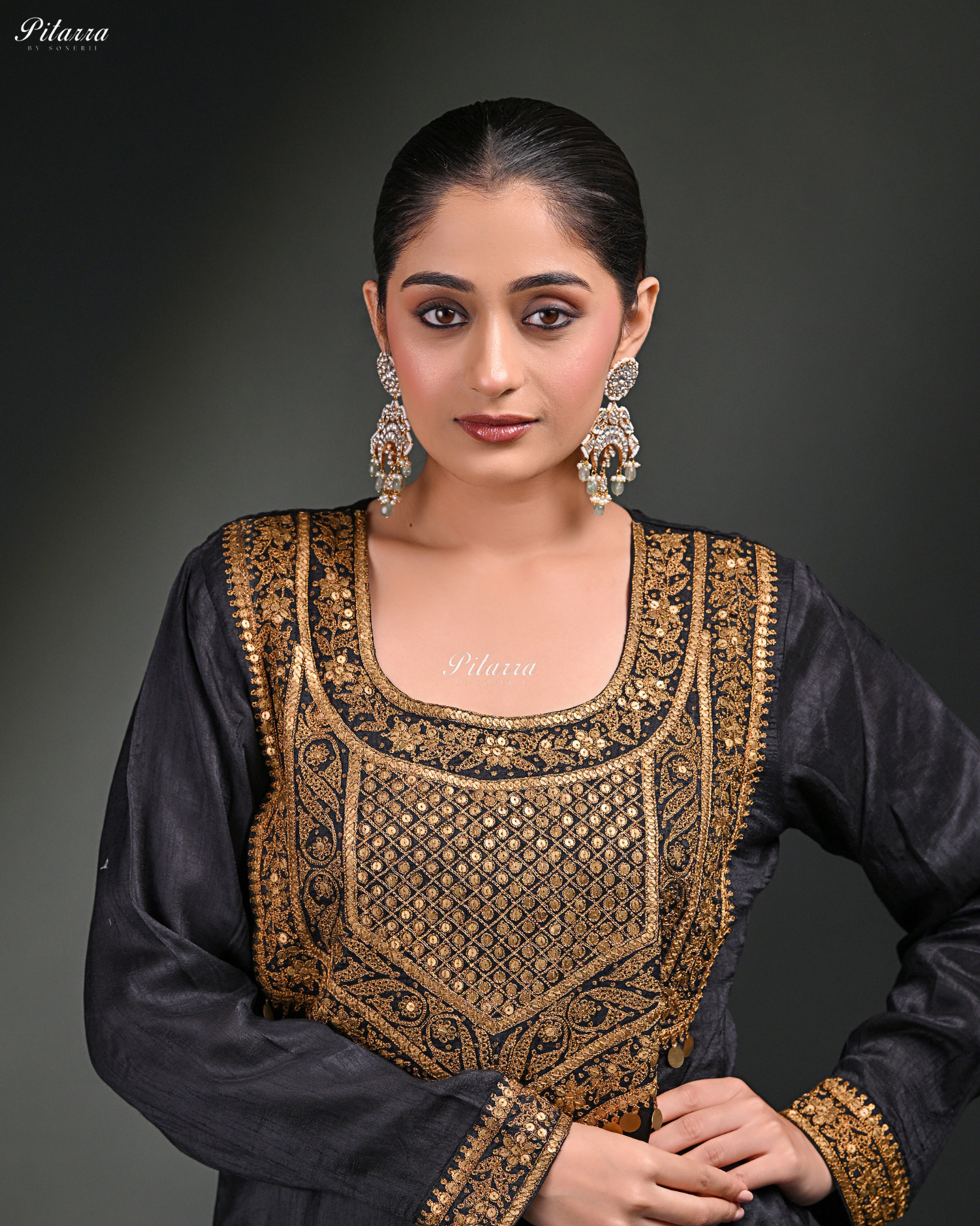 Victorian Finish Hangings Beads Kundan Earrings