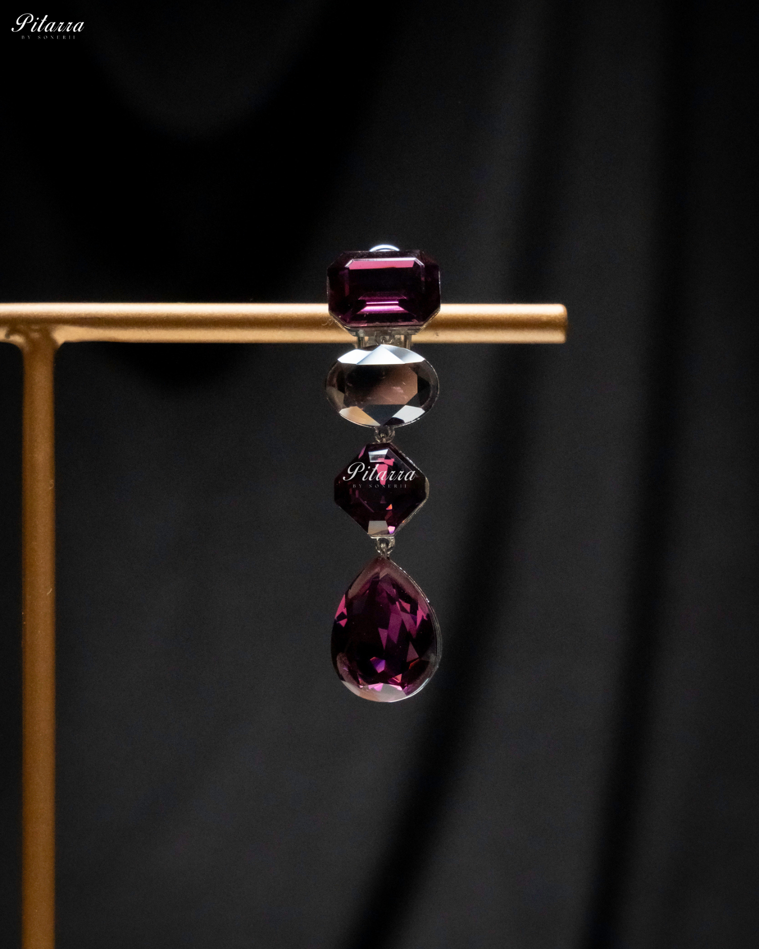 Amethyst Stone Studded Geometric Crystal Drop Earrings