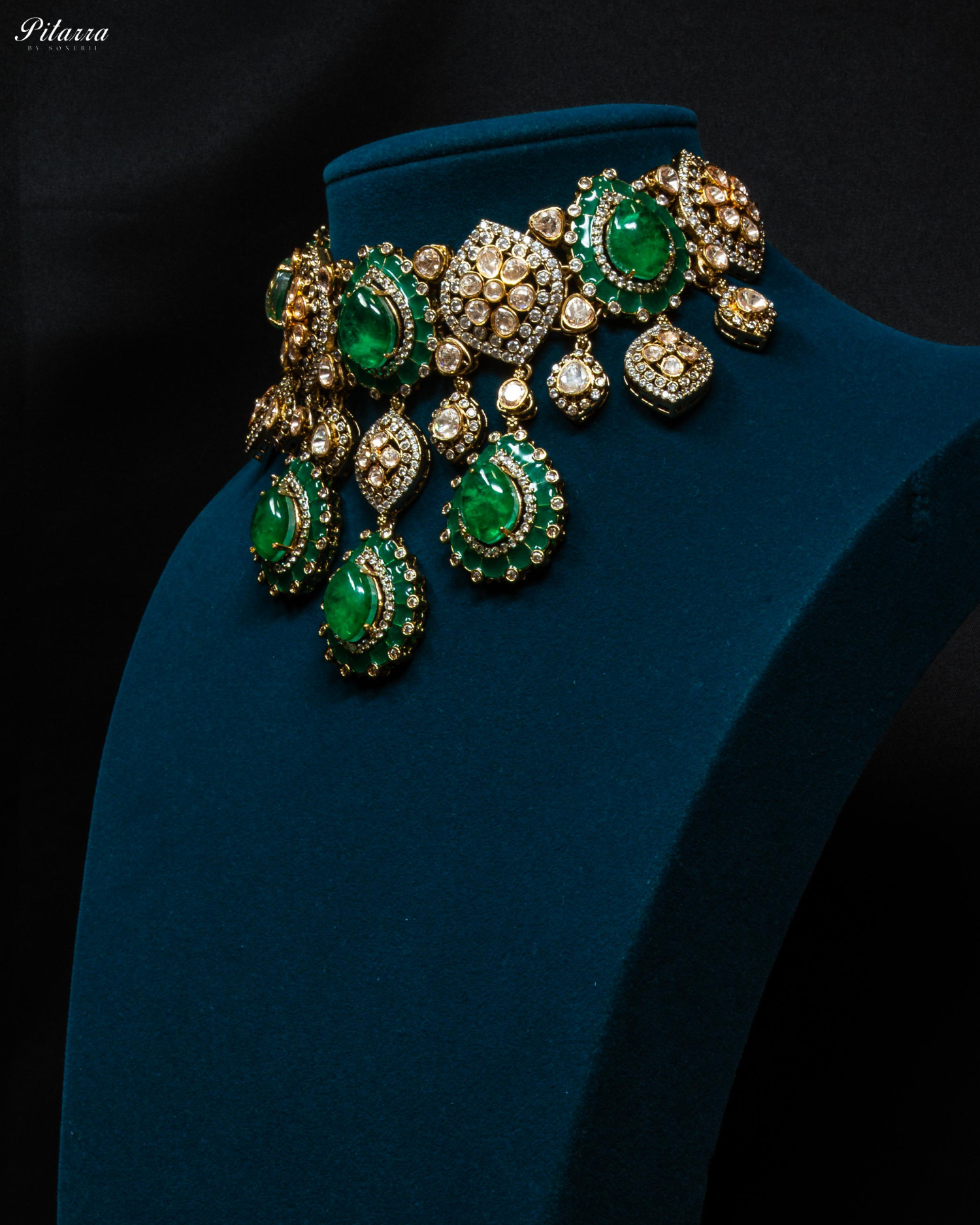 Gold Finish Green Polki Kundan Choker Set