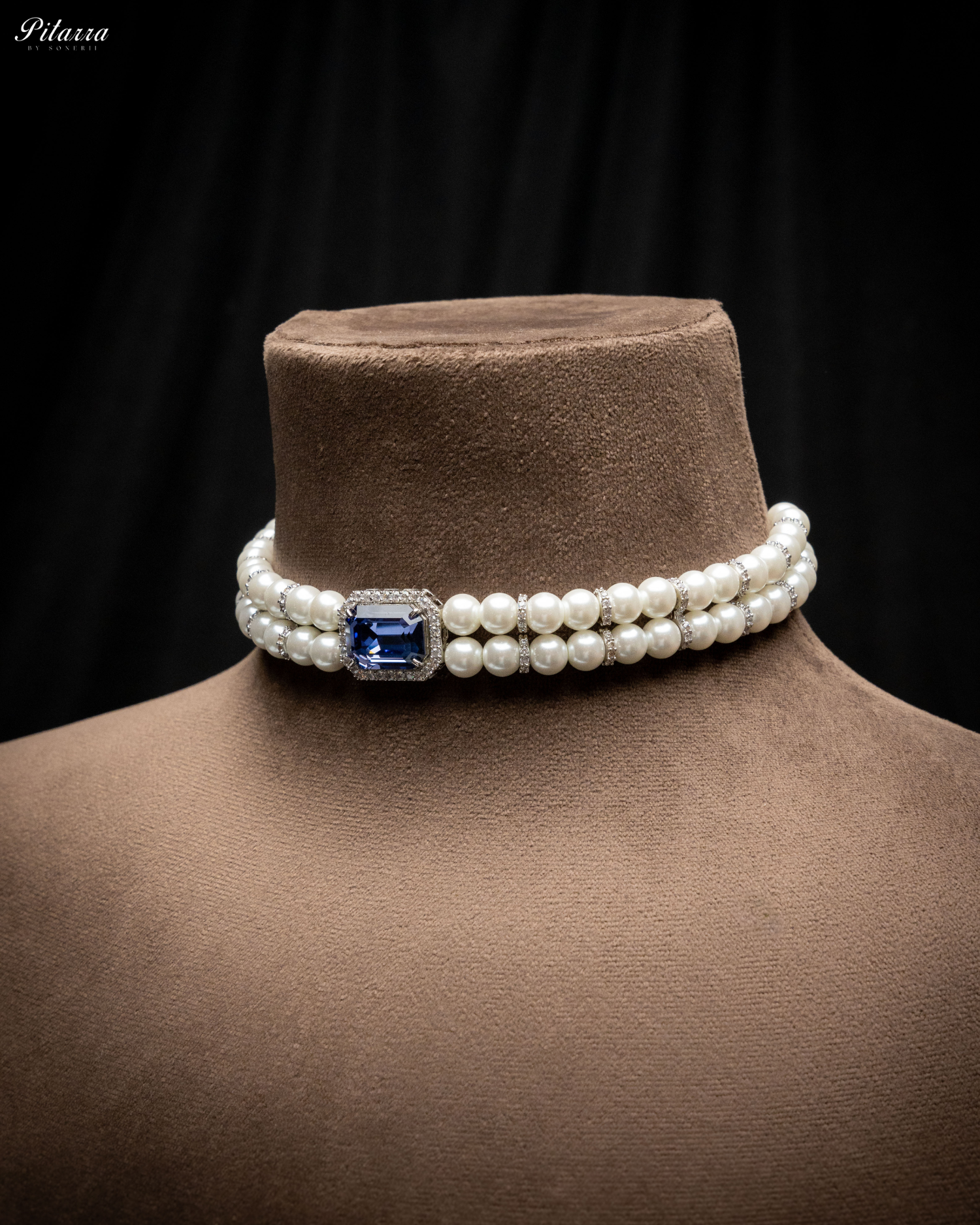 Blue Stone Two Layer Pearl Choker