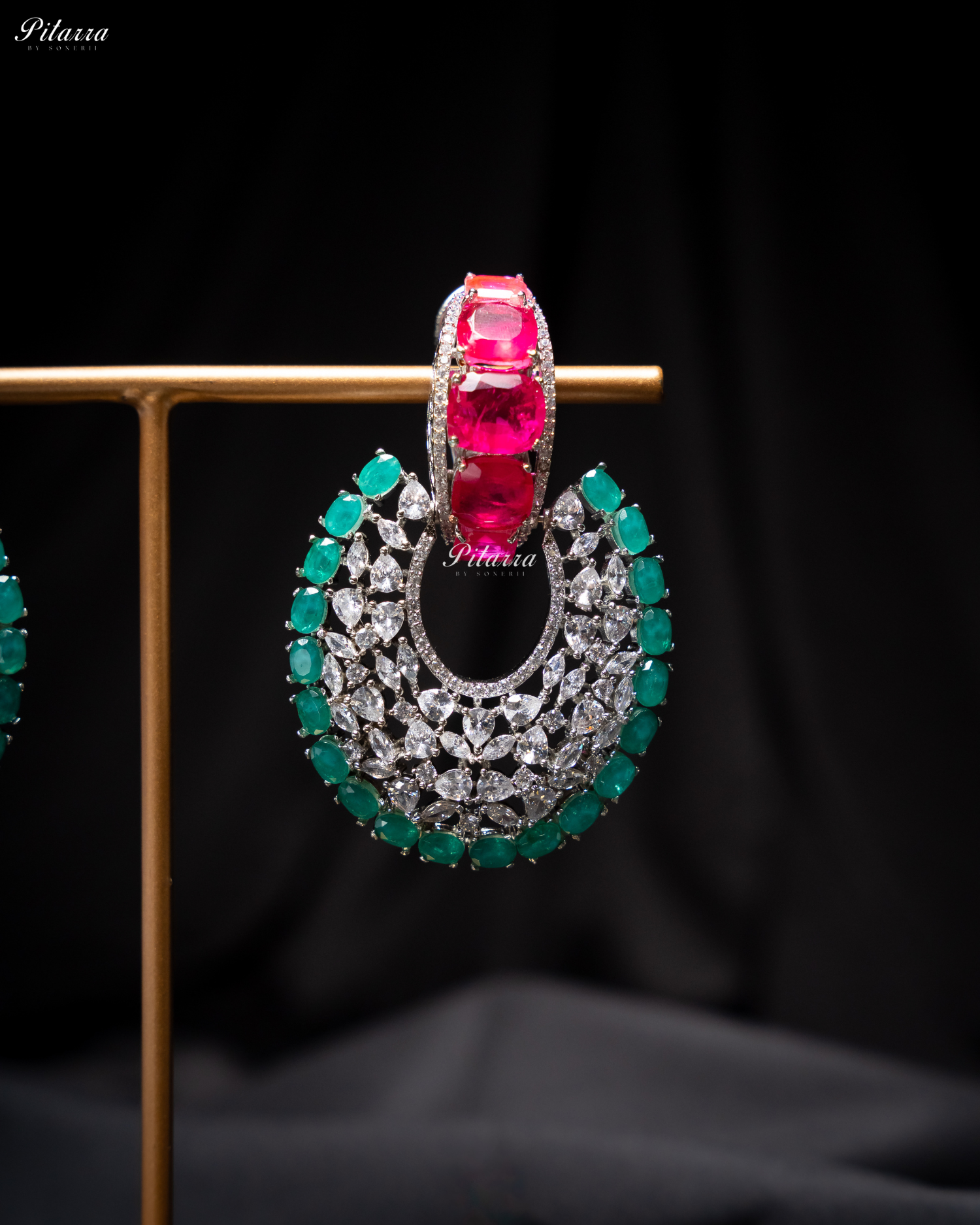 Pink Stone Emerald Layer Cubic Zirconia Dangler Earrings