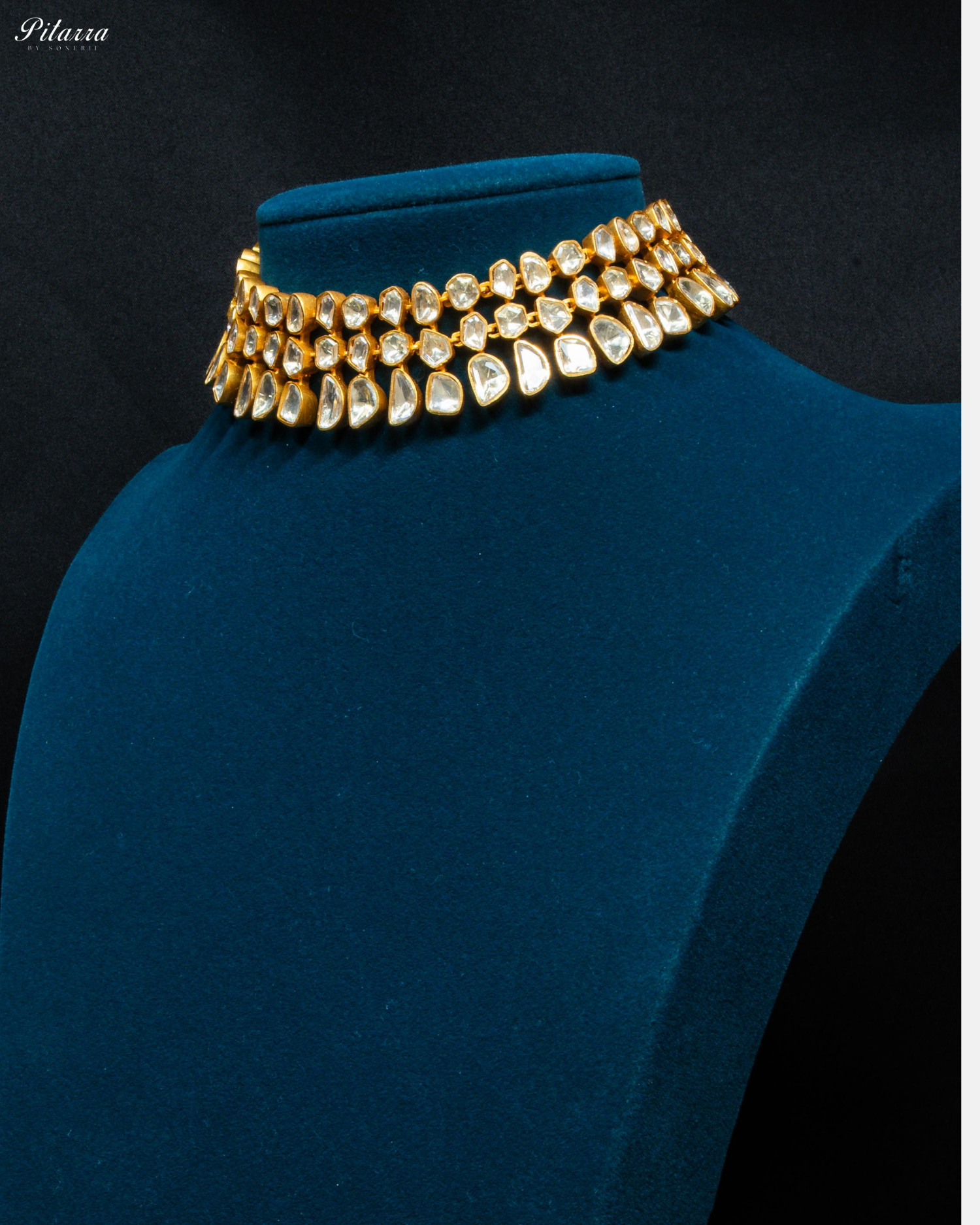 Golden Polki Three String Kundan Necklace Set