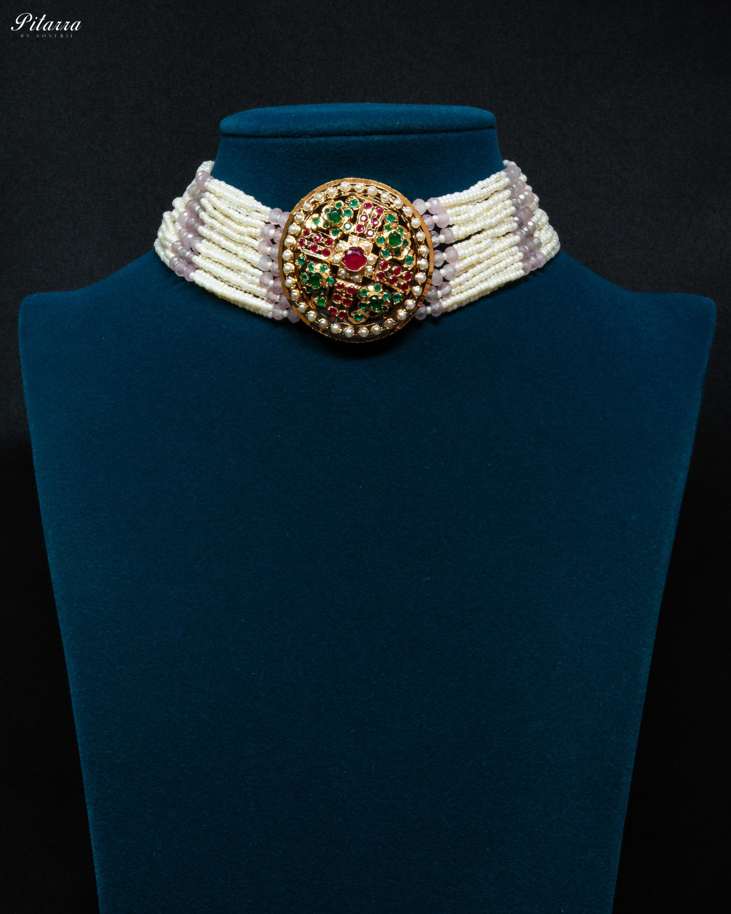 White Layered Stones Multicolor Pearl Punjabi Jadau Choker