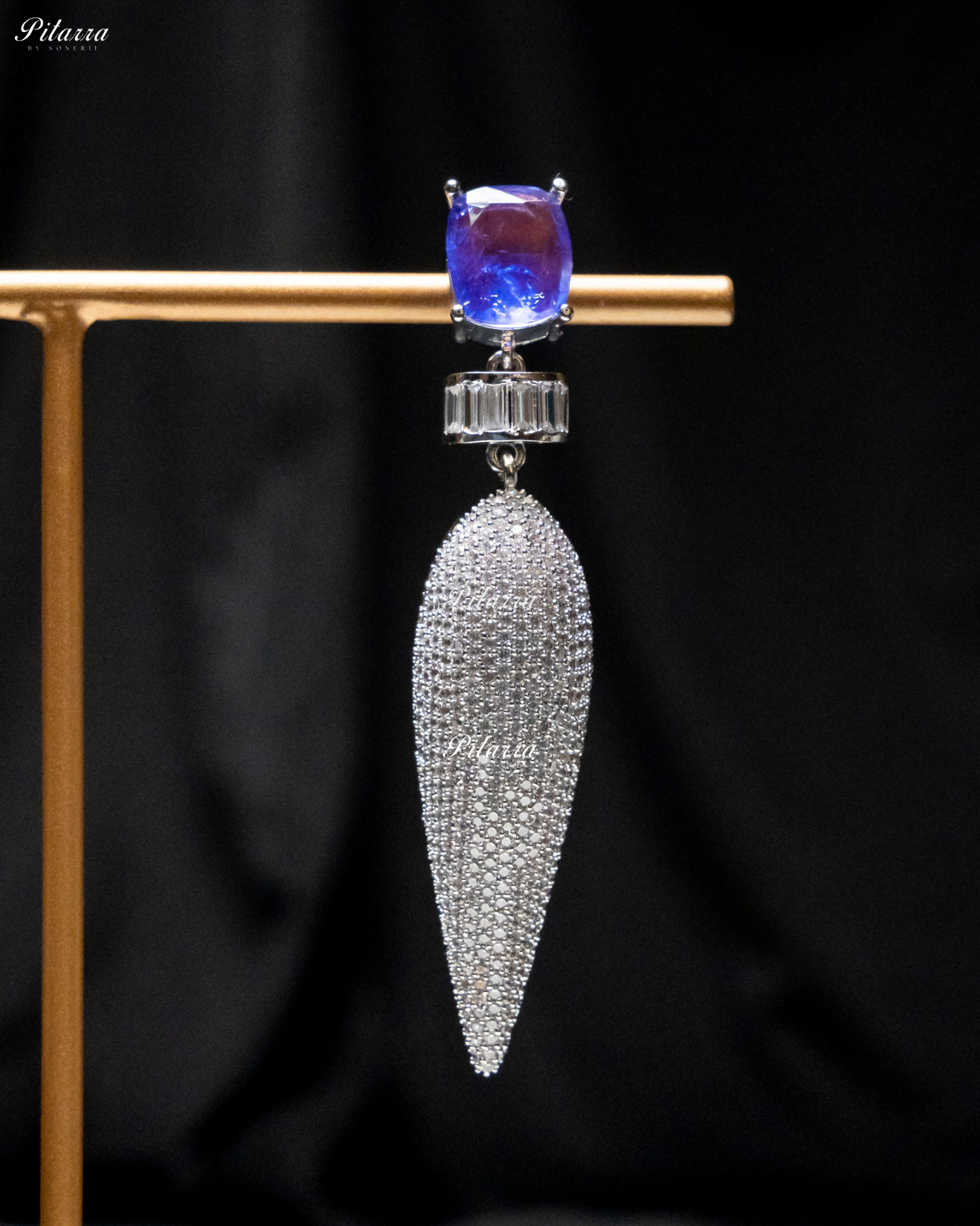 Blue Stone Shiny Teardrop Crystal Dangler Earrings