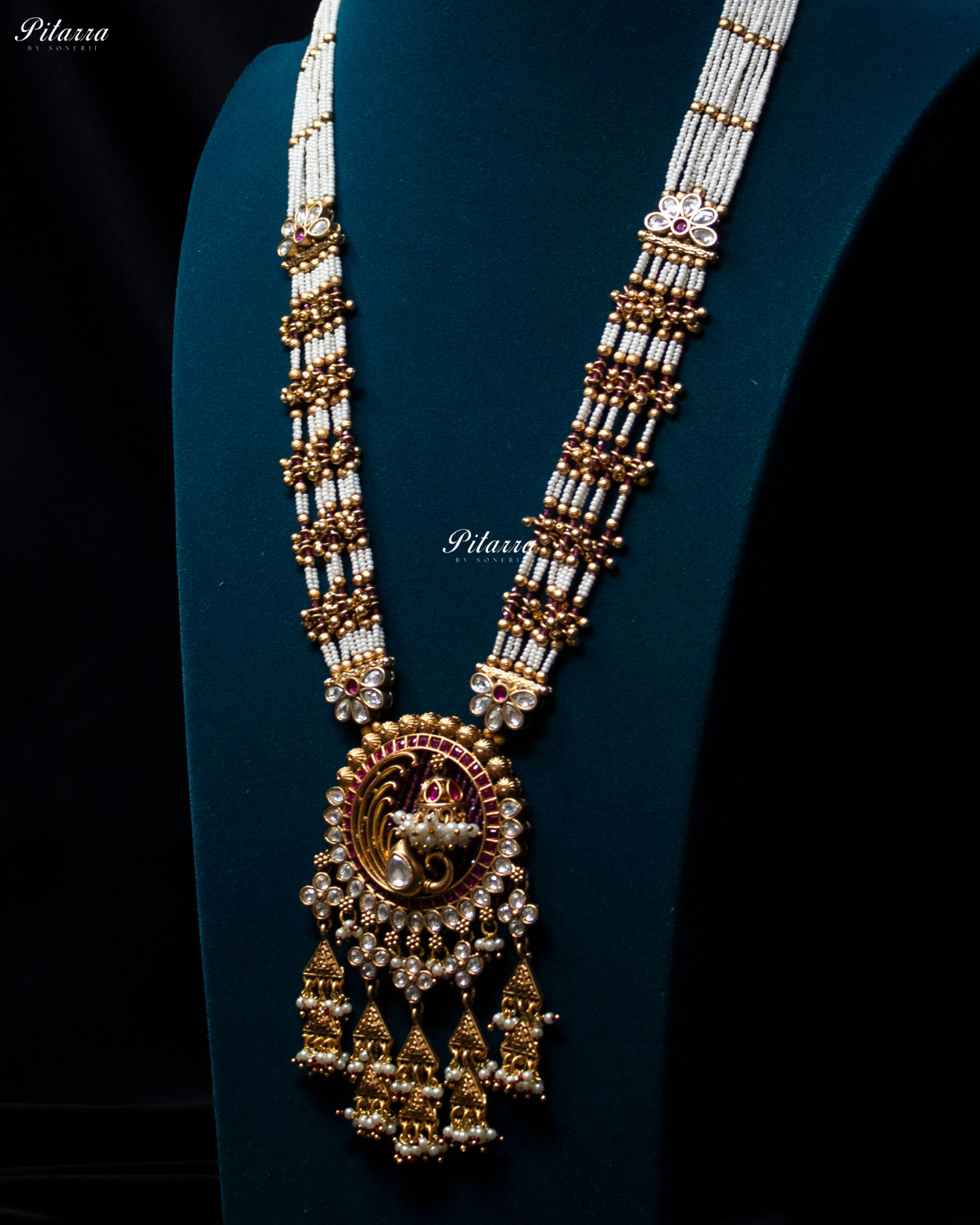 Pink Tone Pink Detailing Golden Peacock Kundan Necklace Set