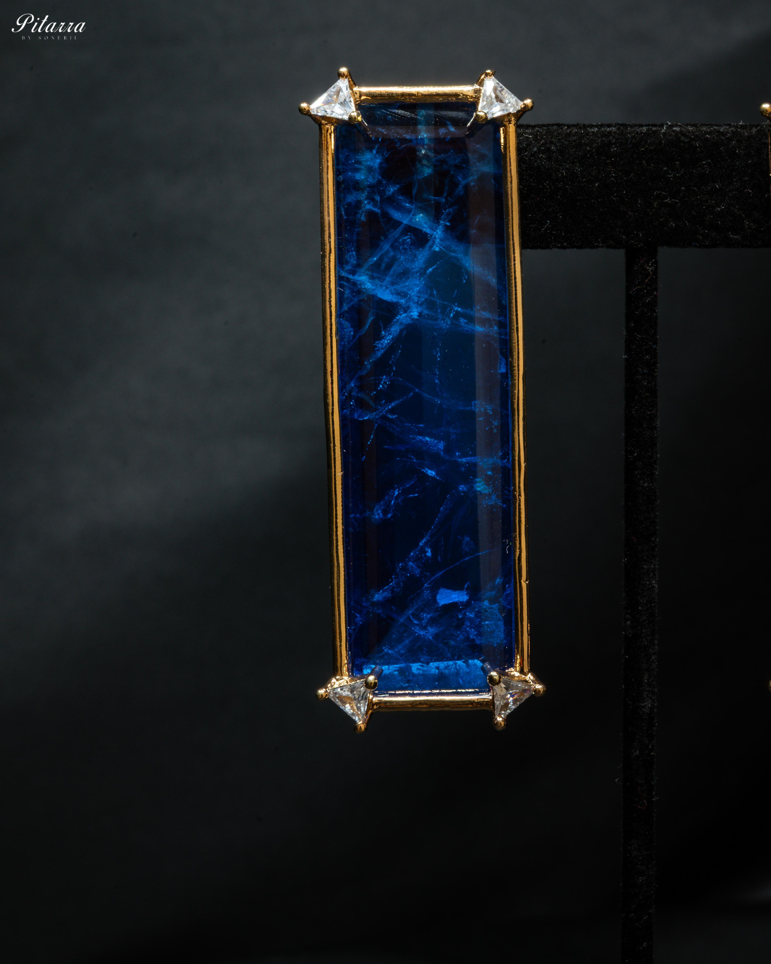 Rectangle Blue Stone Dangler Earrings