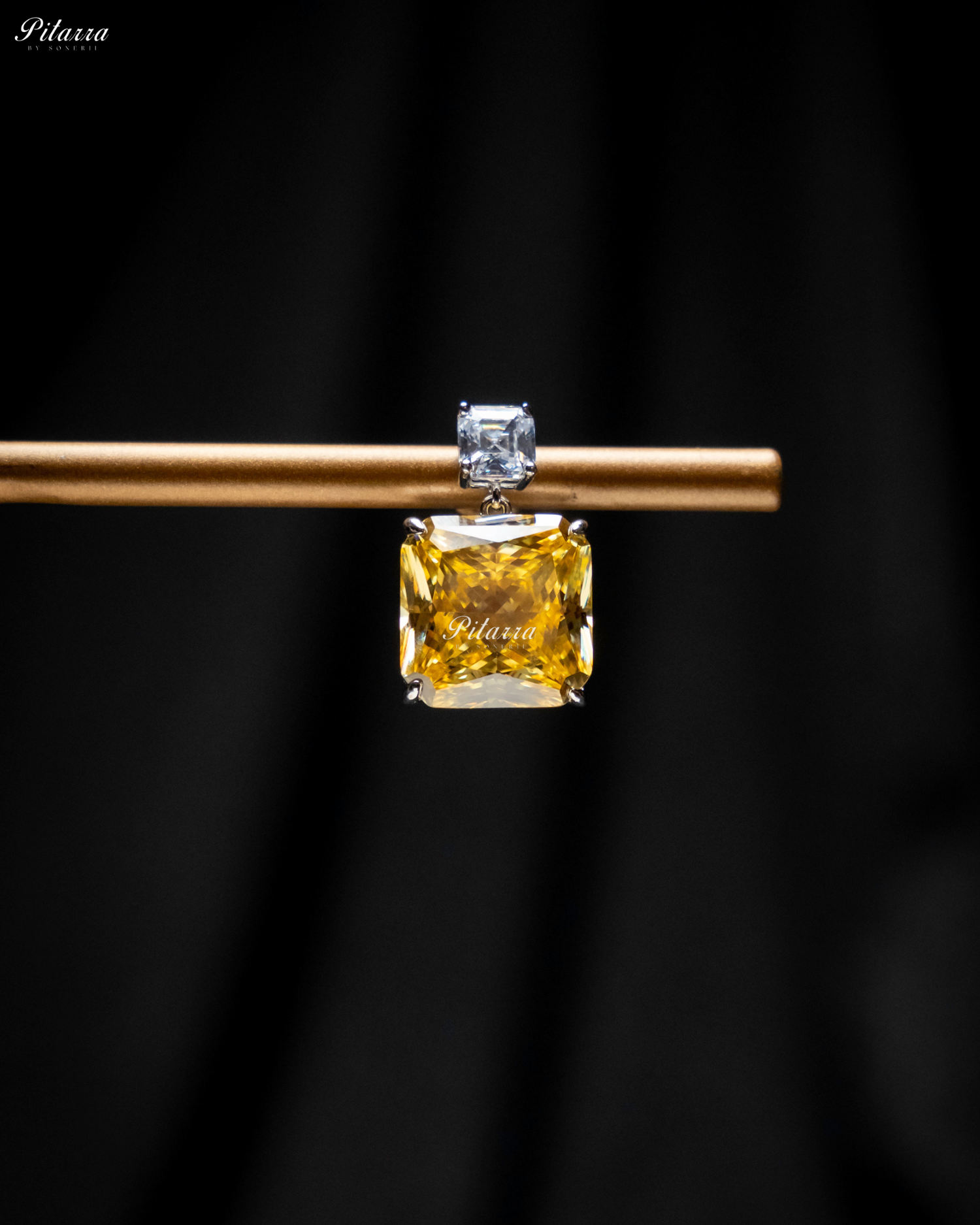 Yellow Studded Square Cubic Zirconia 92.5 Silver Studs Earrings