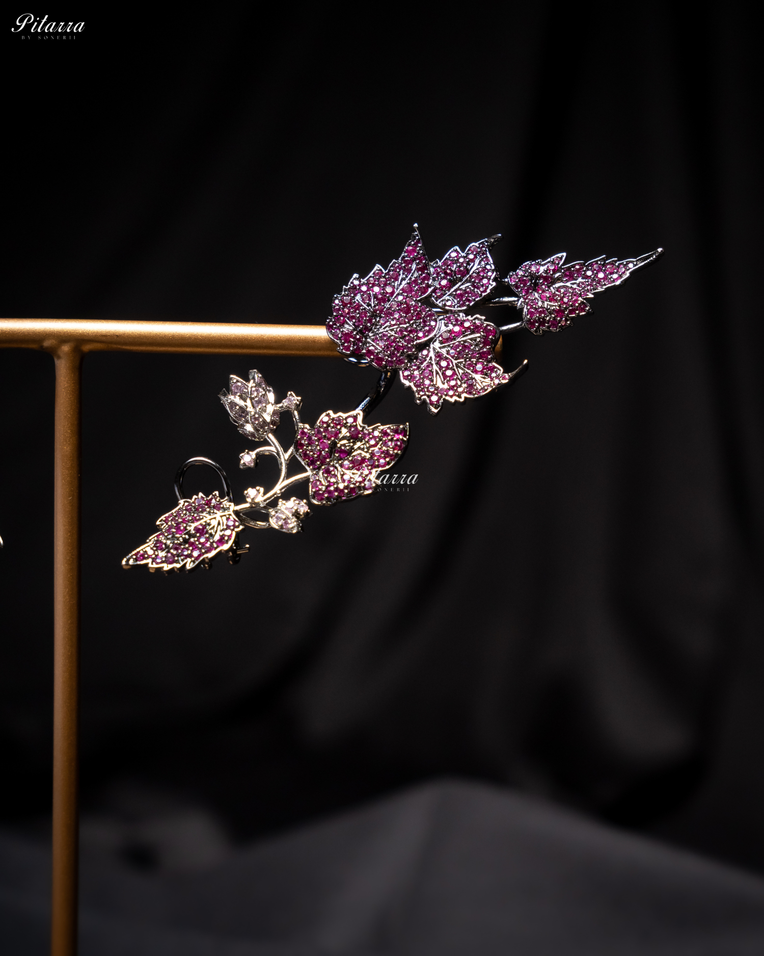 Pink Unique Leaf Shaped Crystal Earrings
