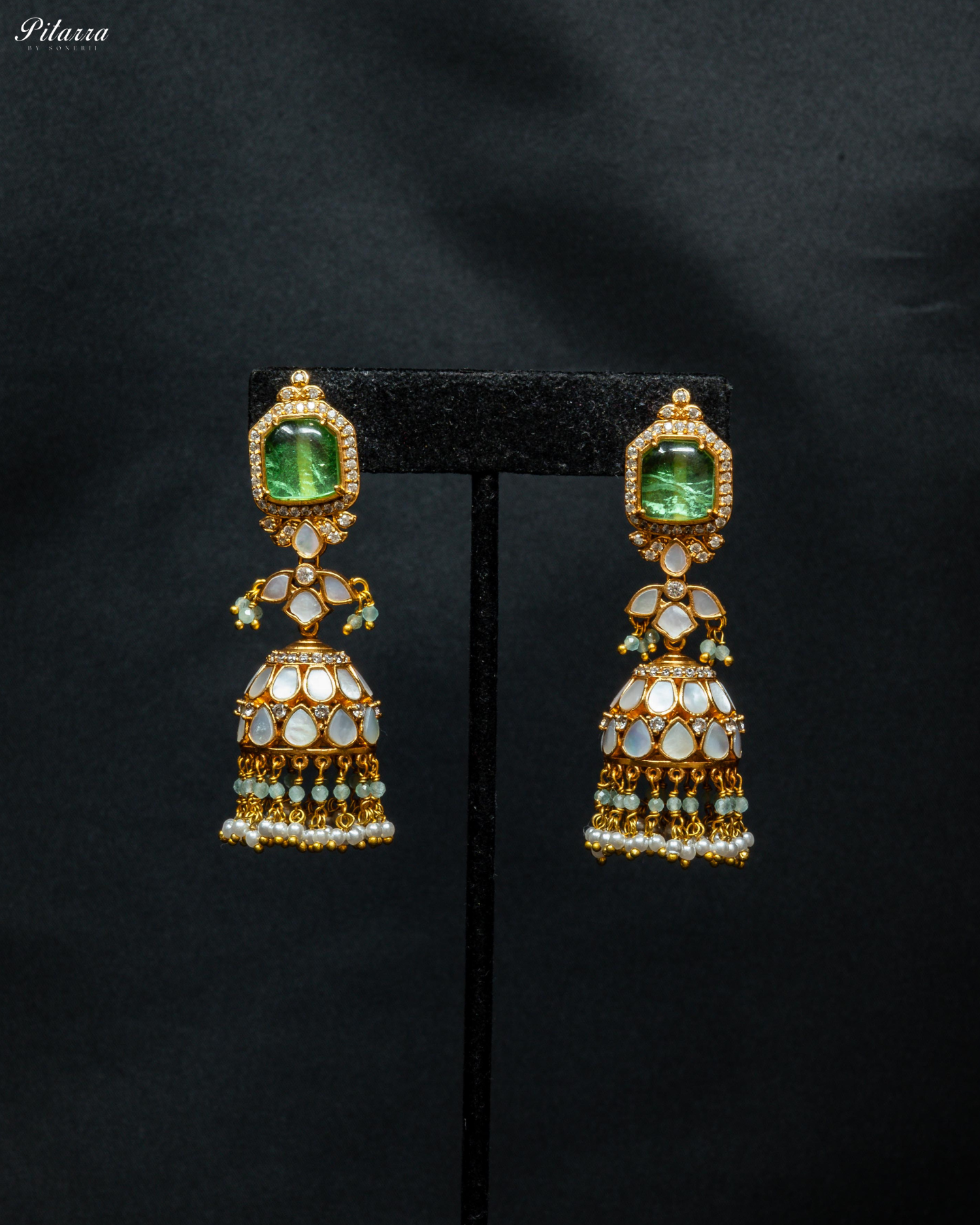 Gold Plated Green Kundan Jhumka Earrings