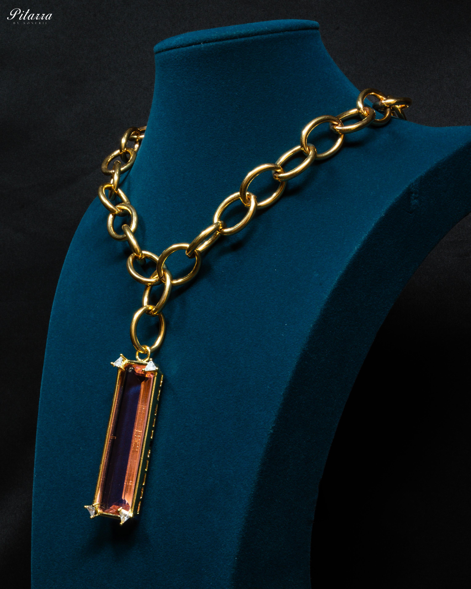 Rectangle Peach Crystal Doublet Chain Necklace