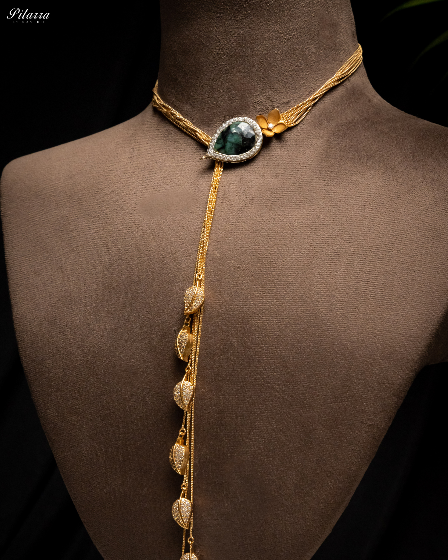 Pitarra Green Stone Golden Pendant Set