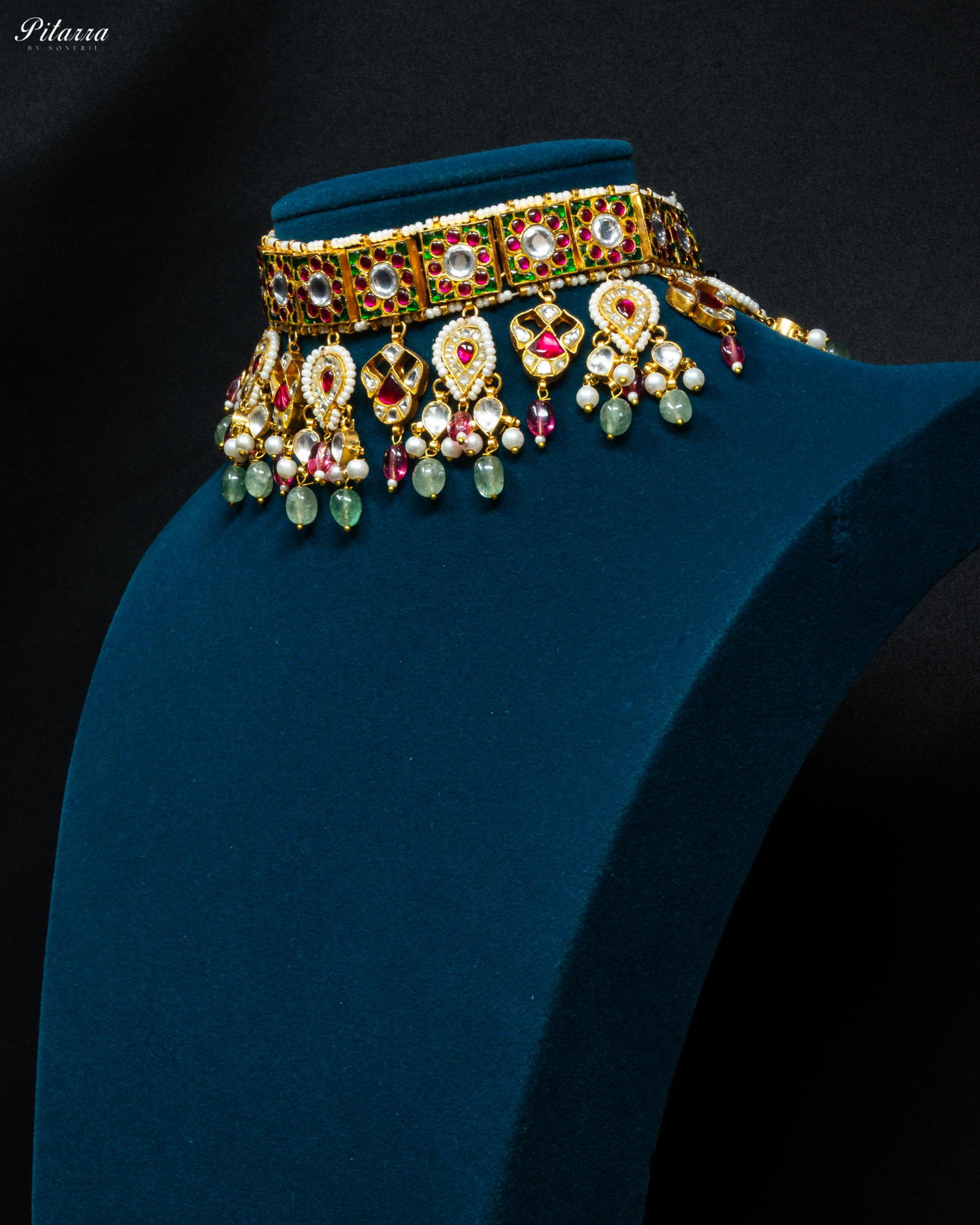 Multicolor Pitarra Uncut Polki Kundan Necklace Set