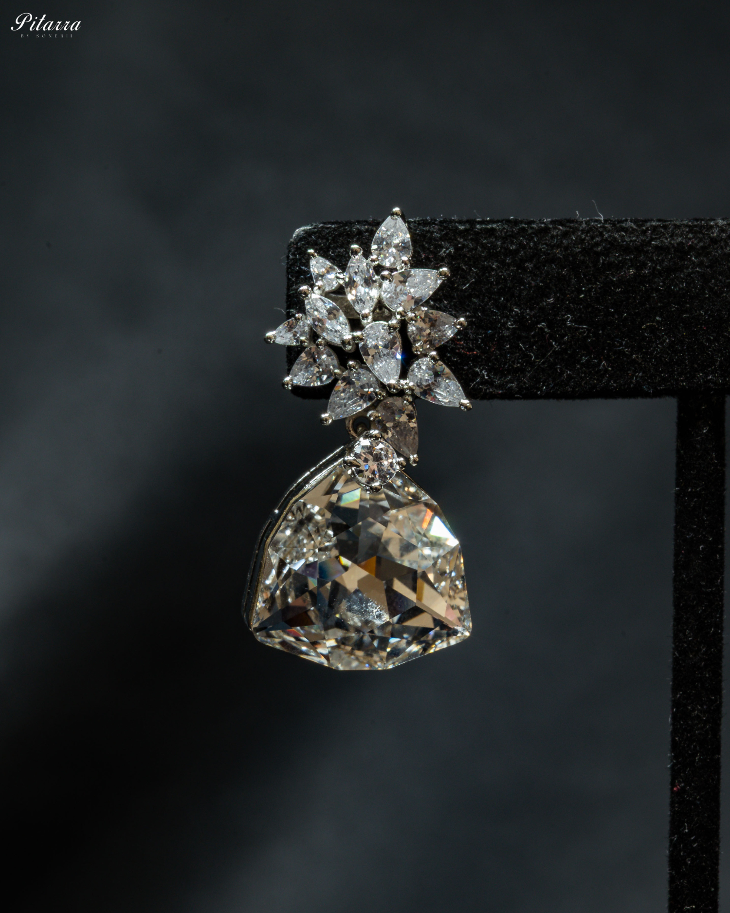 White Stone Silver Floral CZ Stud Earrings