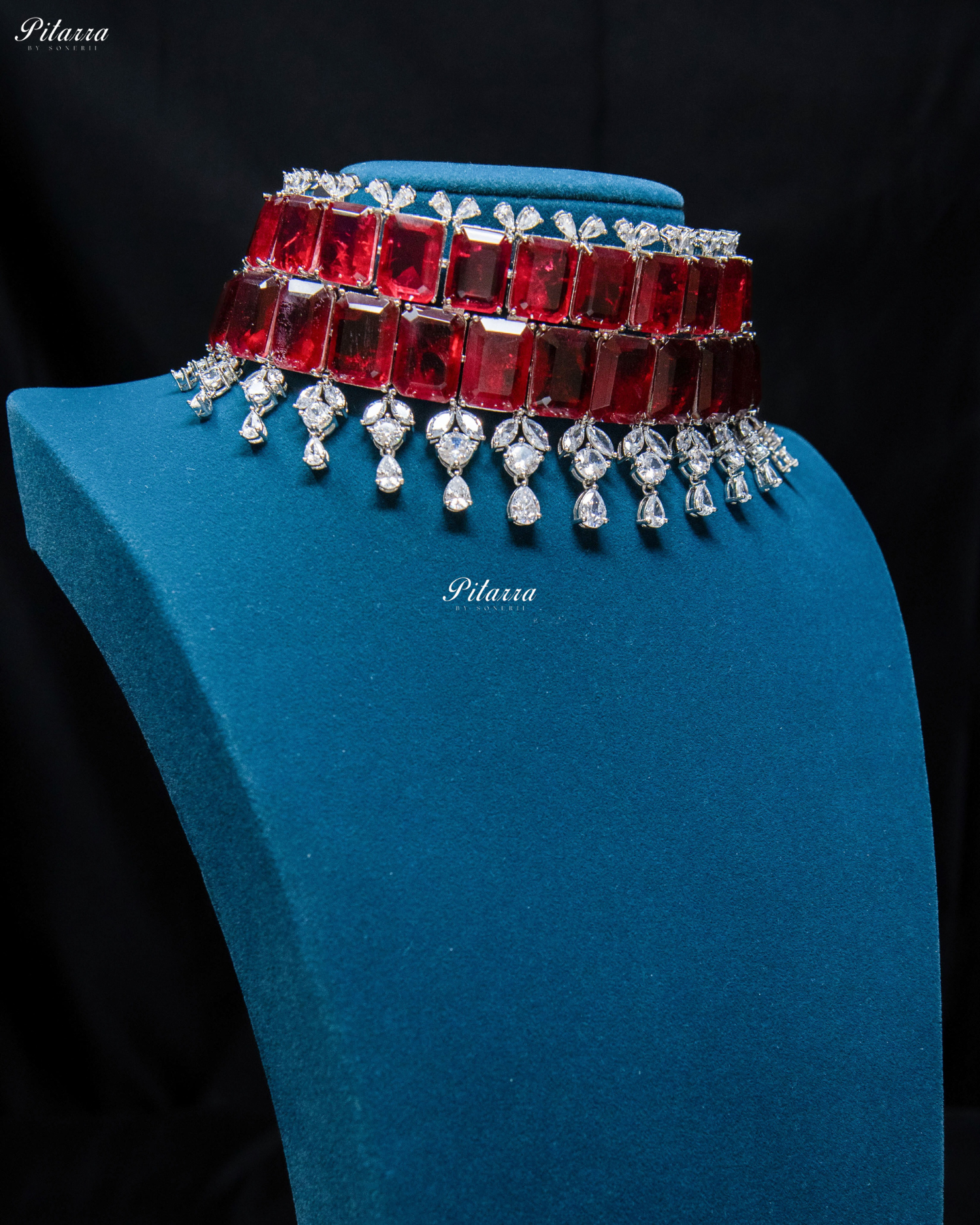 Square Ruby Doublet Statement Choker Necklace Set