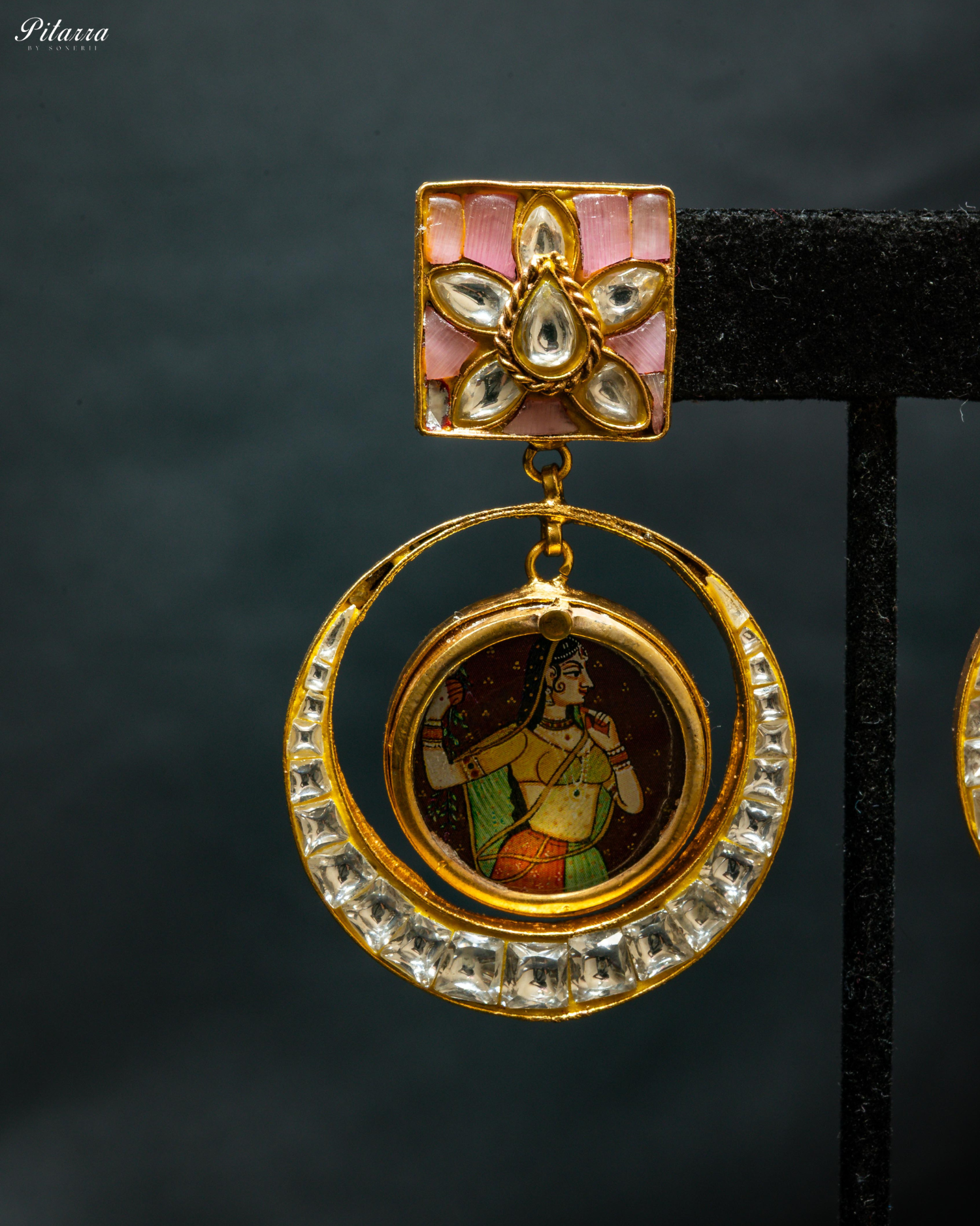 Pink Rani Bold Style Kundan Earrings