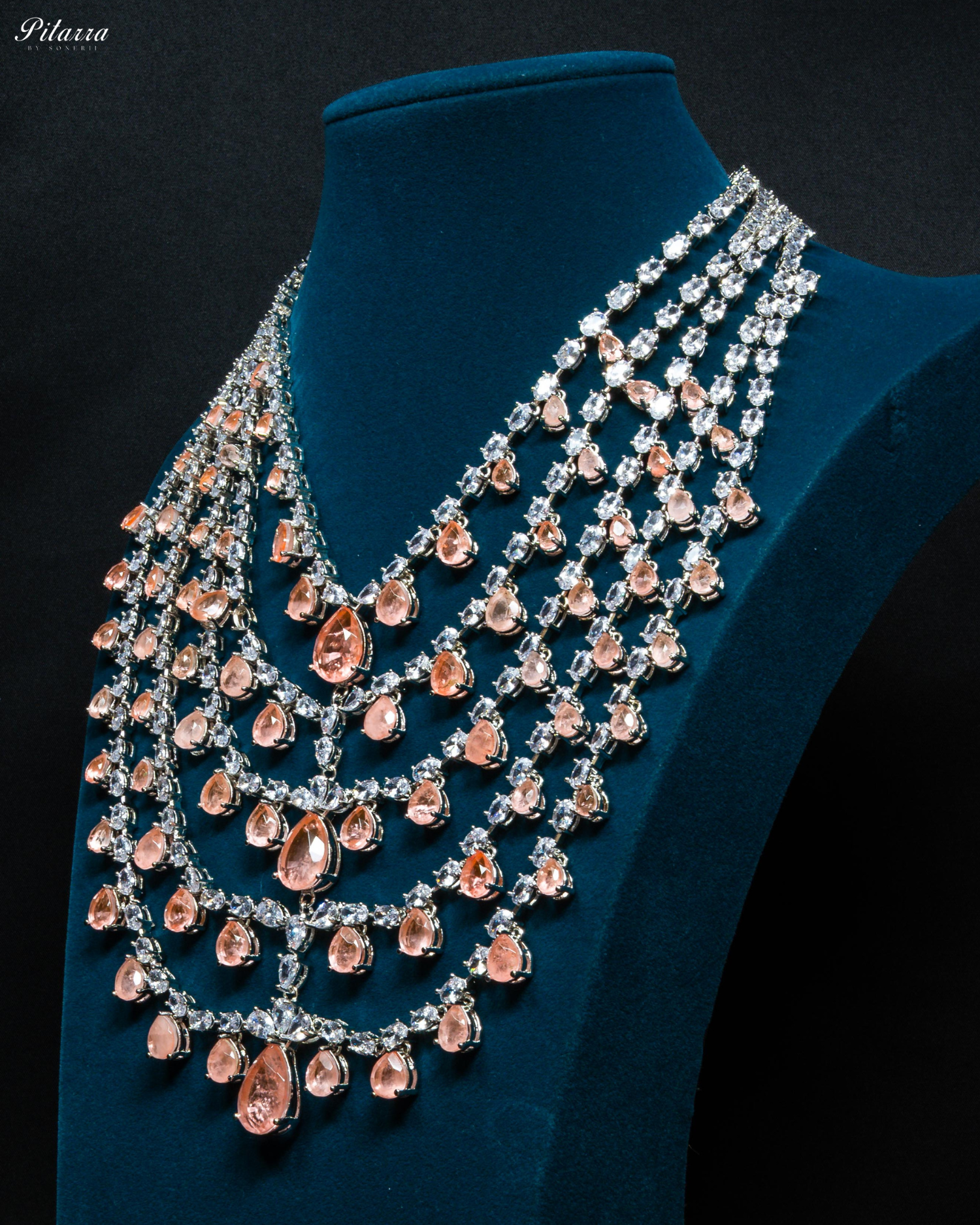 Five Layer CZ Stone Studded Crystal Necklace Set