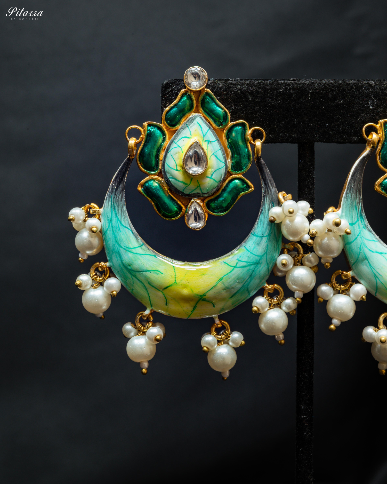 Antique Green Meenakari Kundan Earrings