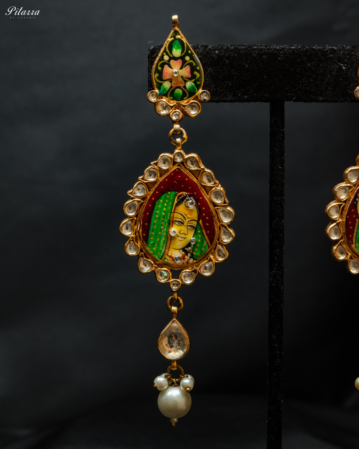 Green Handcrafted Rajasthani Meenakari Earrings