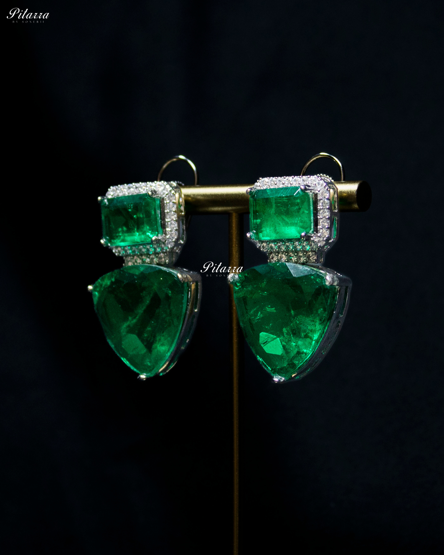 Emerald Stones Crystal Studded Dangler Earrings