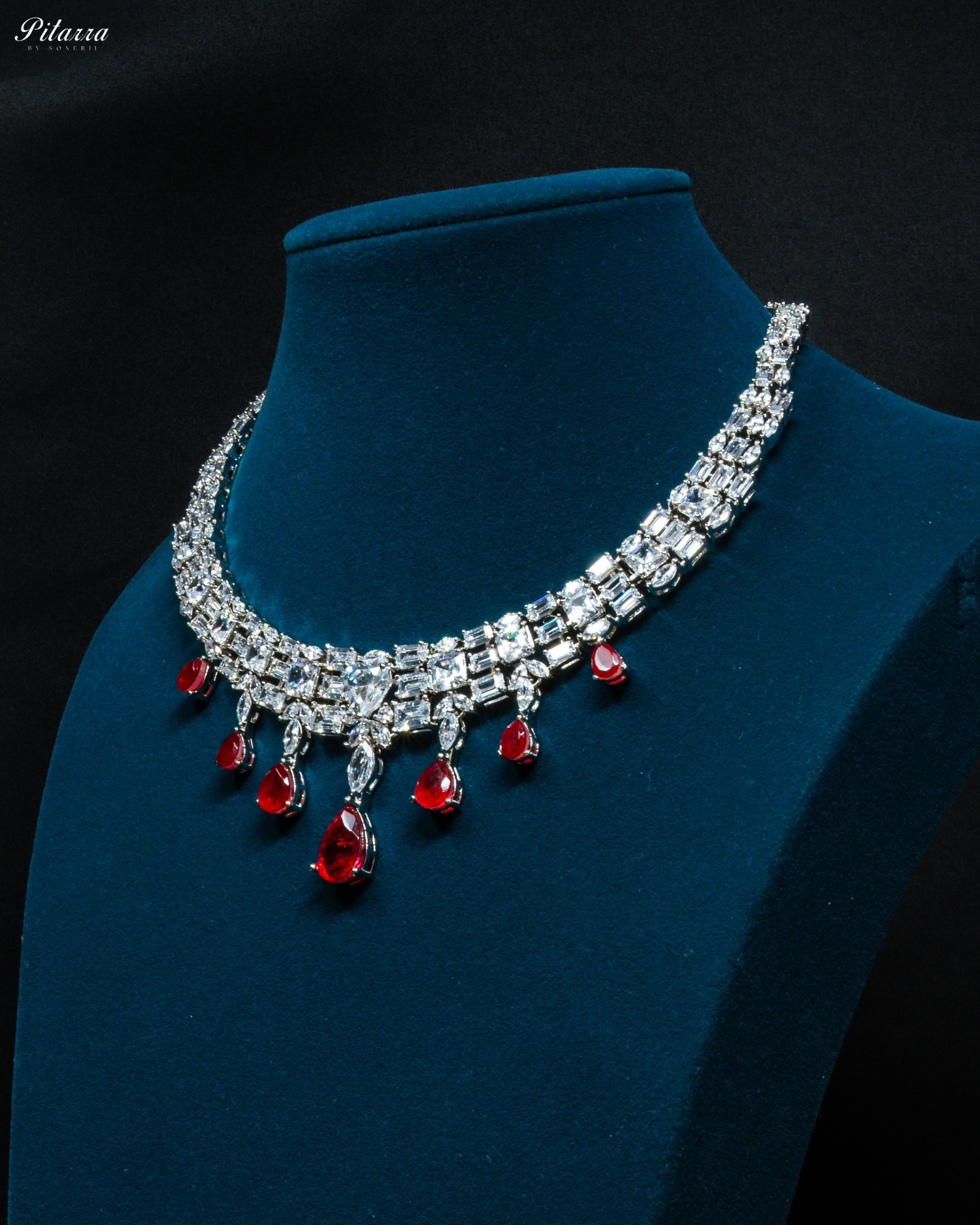 Ruby Drop Cubic Zirconia Studded Necklace Set