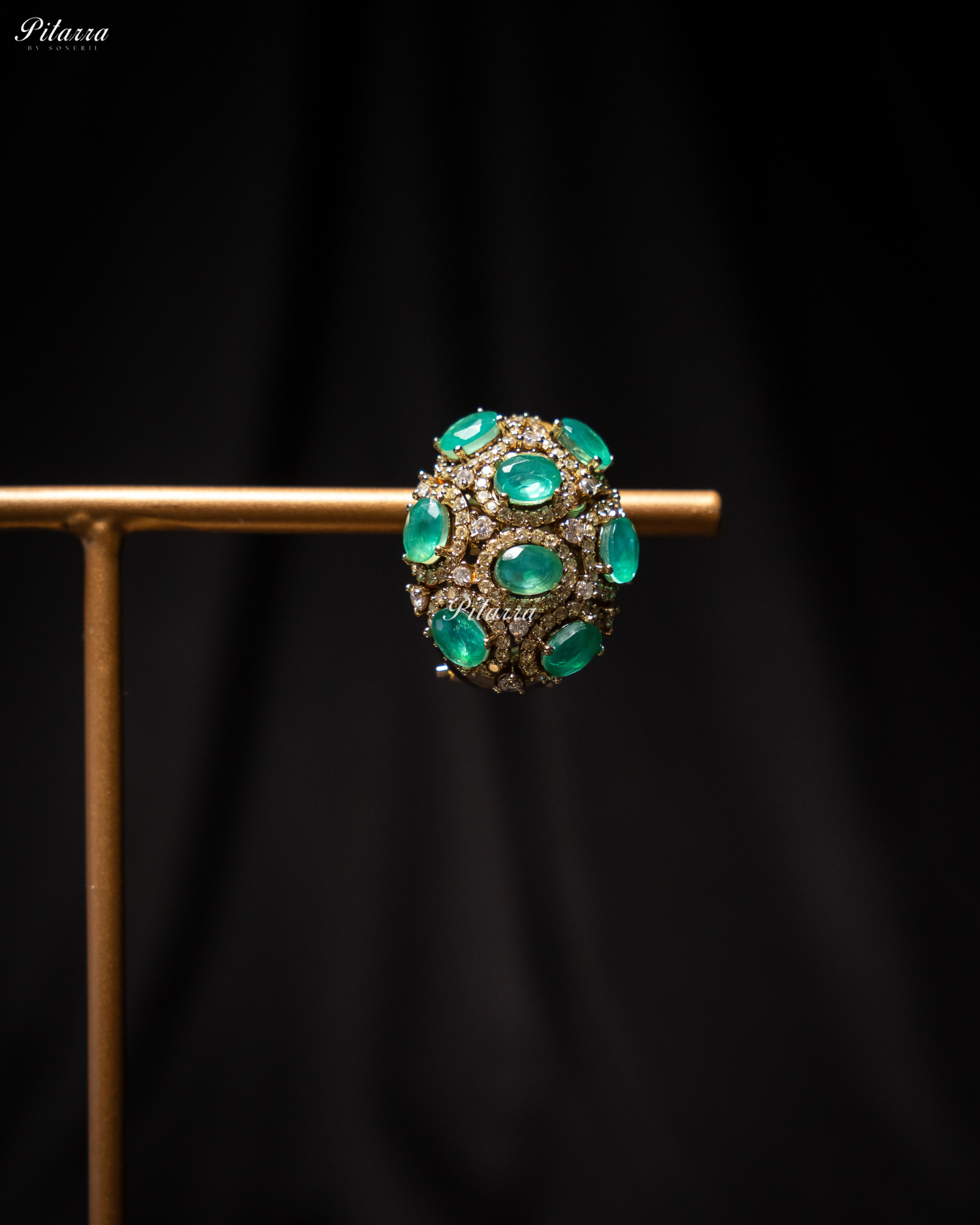 Green Stone Golden Crystal Stud Earrings
