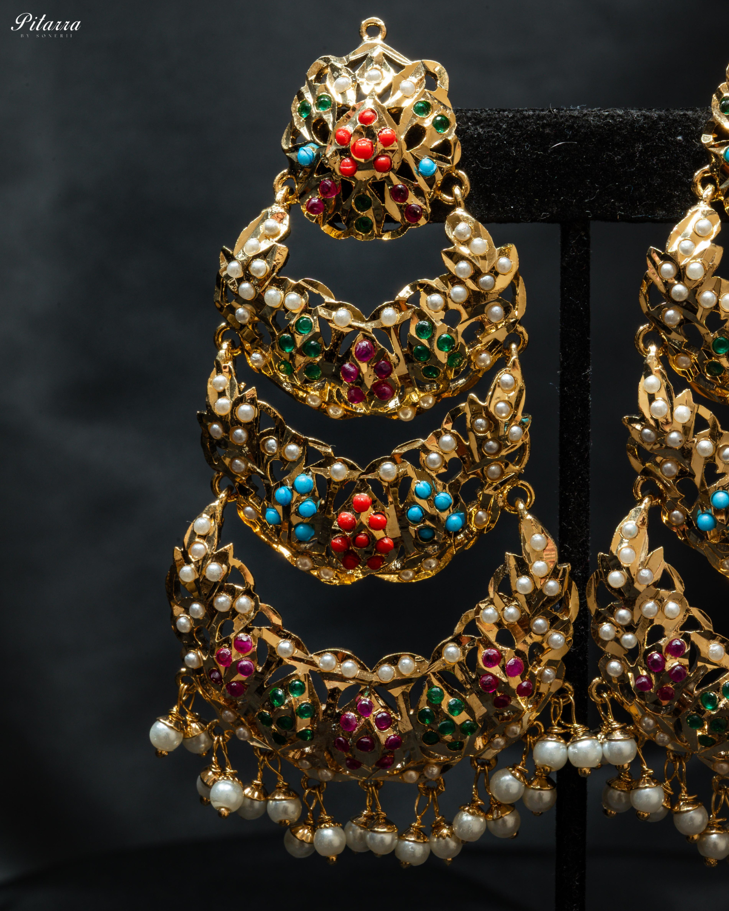 Multicolor Stones Triple Layered Jadau Chandbali Earrings