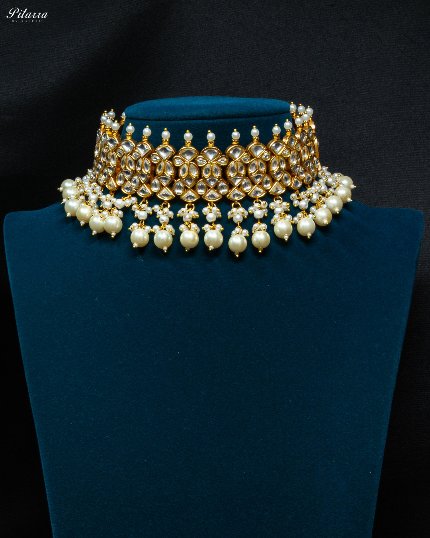 Golden Stone Pearls Meenkari Kundan Choker Set
