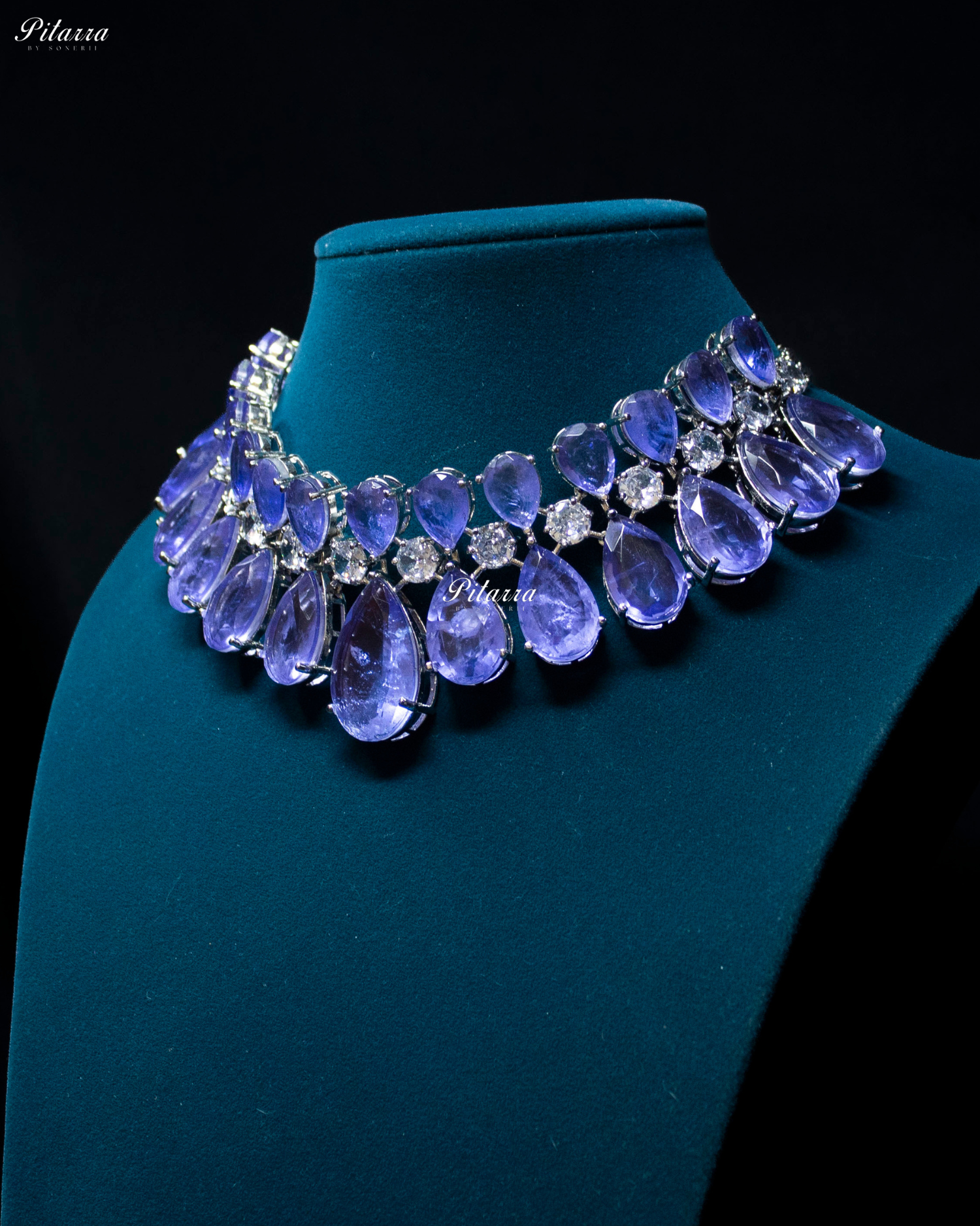 Blue Teardrop Victorian Crystal Necklace Set