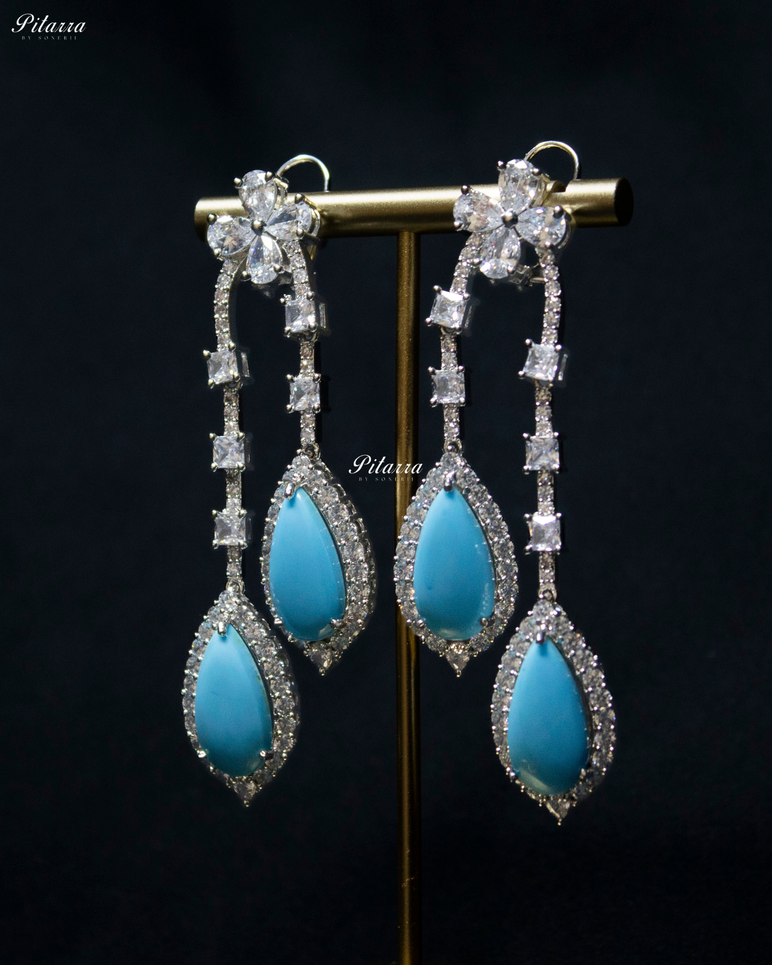 Pitarra Turquoise Blue and Silver Dangler Earrings