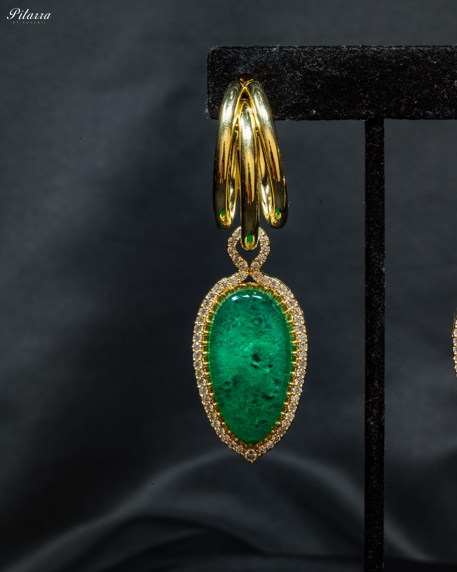Green Stone Doublet Statement Dangle Earrings