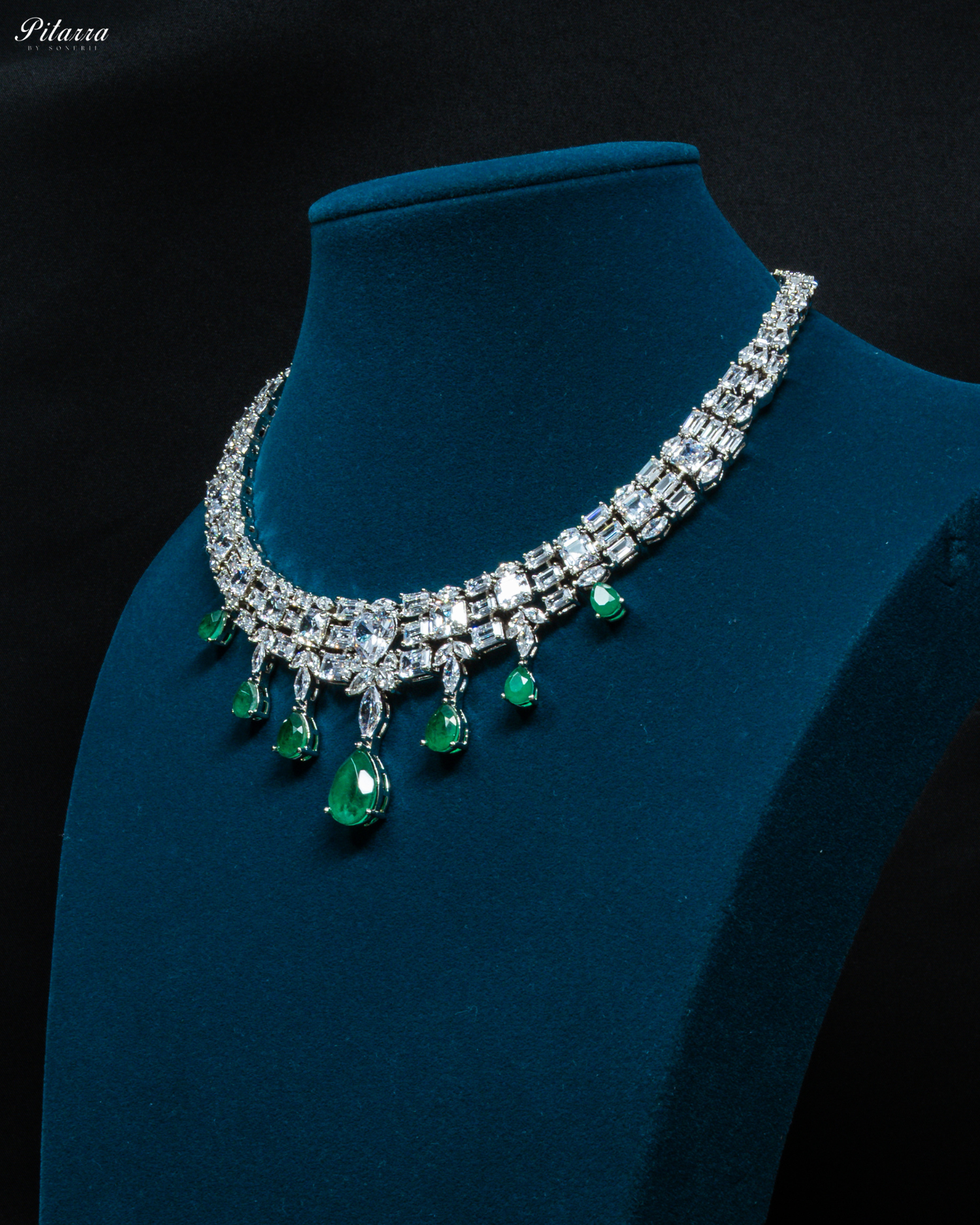 Emerald Drop Cubic Zirconia Studded Necklace Set