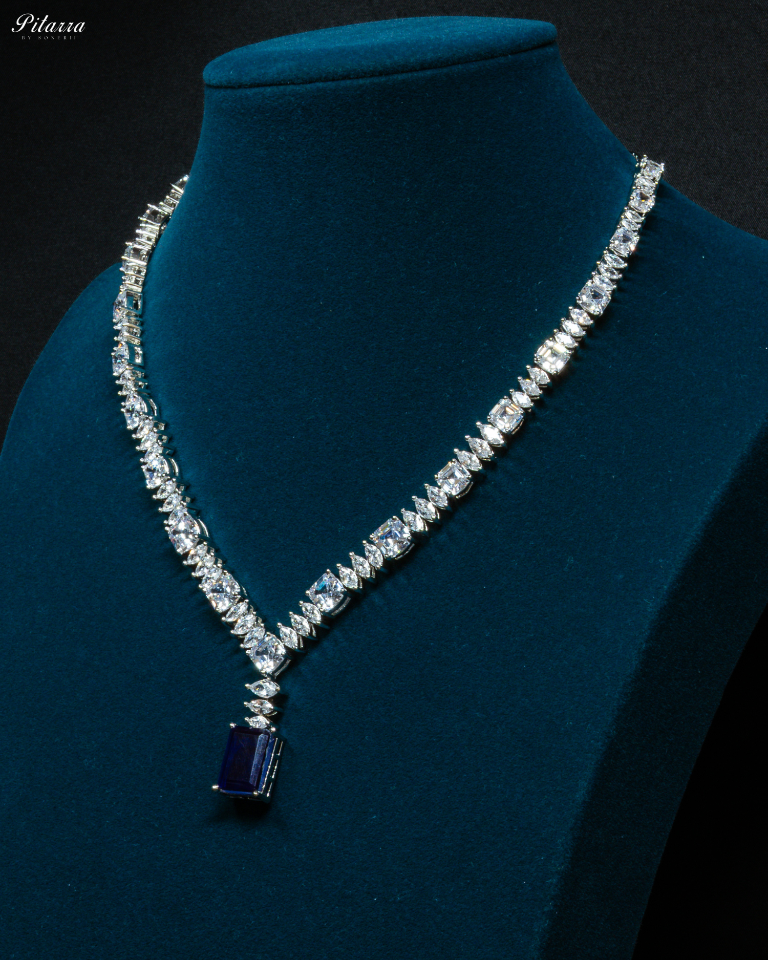 Sapphire Stone Cubic Zirconia Pendant Set