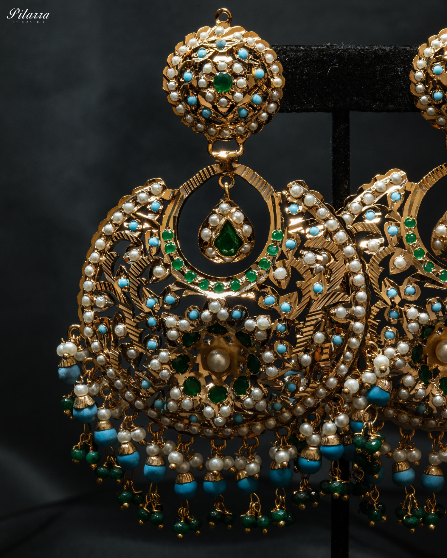 Blue Stone Studded Punjabi Jadau Chandbali Earrings