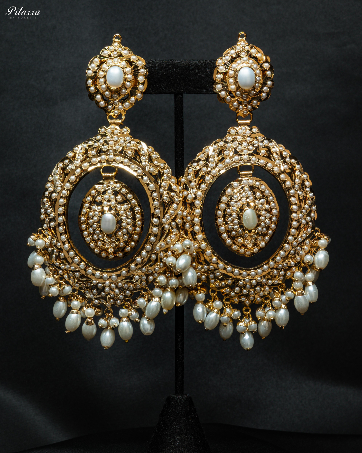 White Heritage Drop Beads Jadau Chandbali Earrings