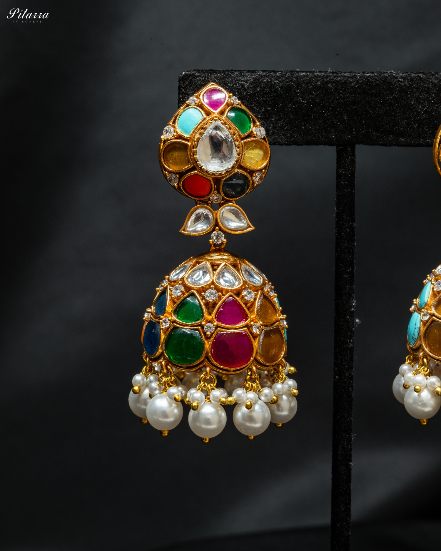 Multicolor Stone Moissanite Kundan Jhumkas